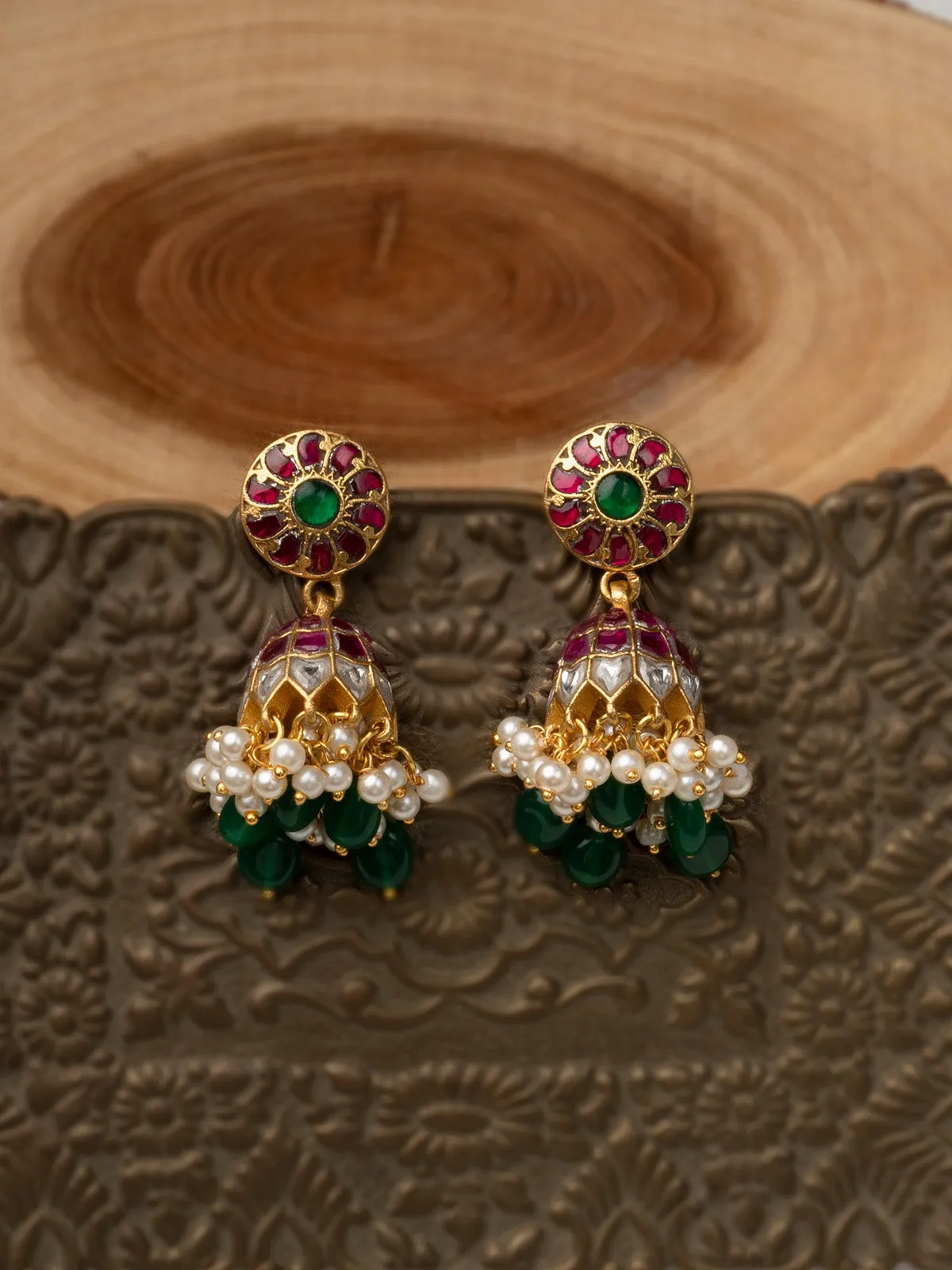 Multicolor Gold Plated Jadau Kundan Earrings - ME1174M