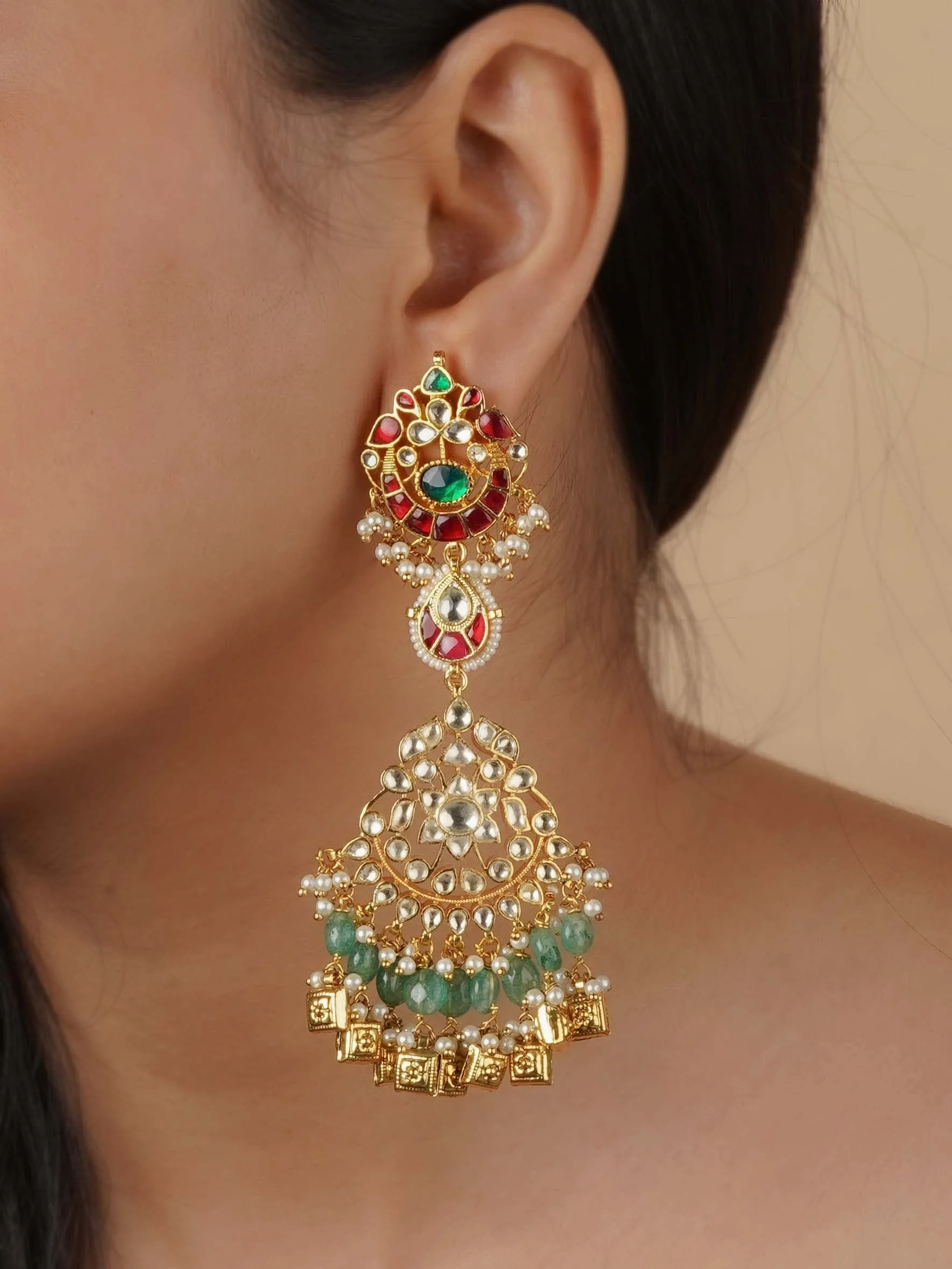 Multicolor Gold Plated Jadau Kundan Earrings - ME1236MA