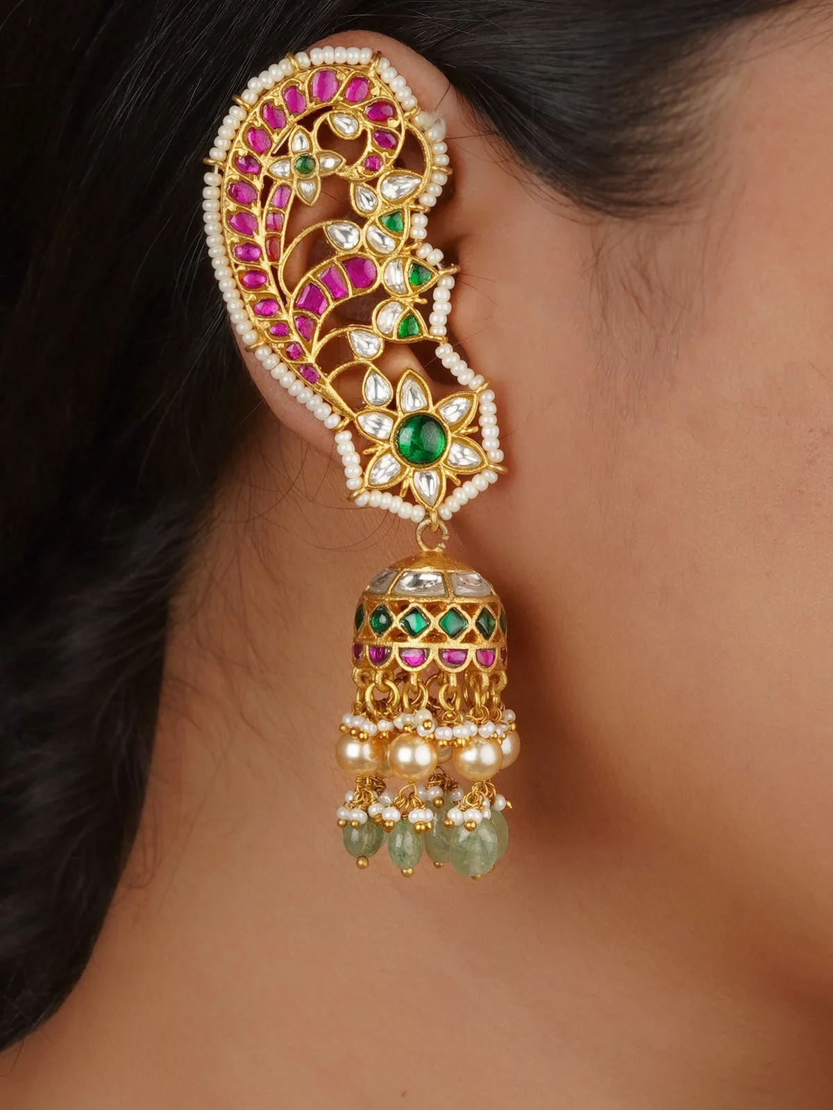 Multicolor Gold Plated Jadau Kundan Earrings - ME1328M