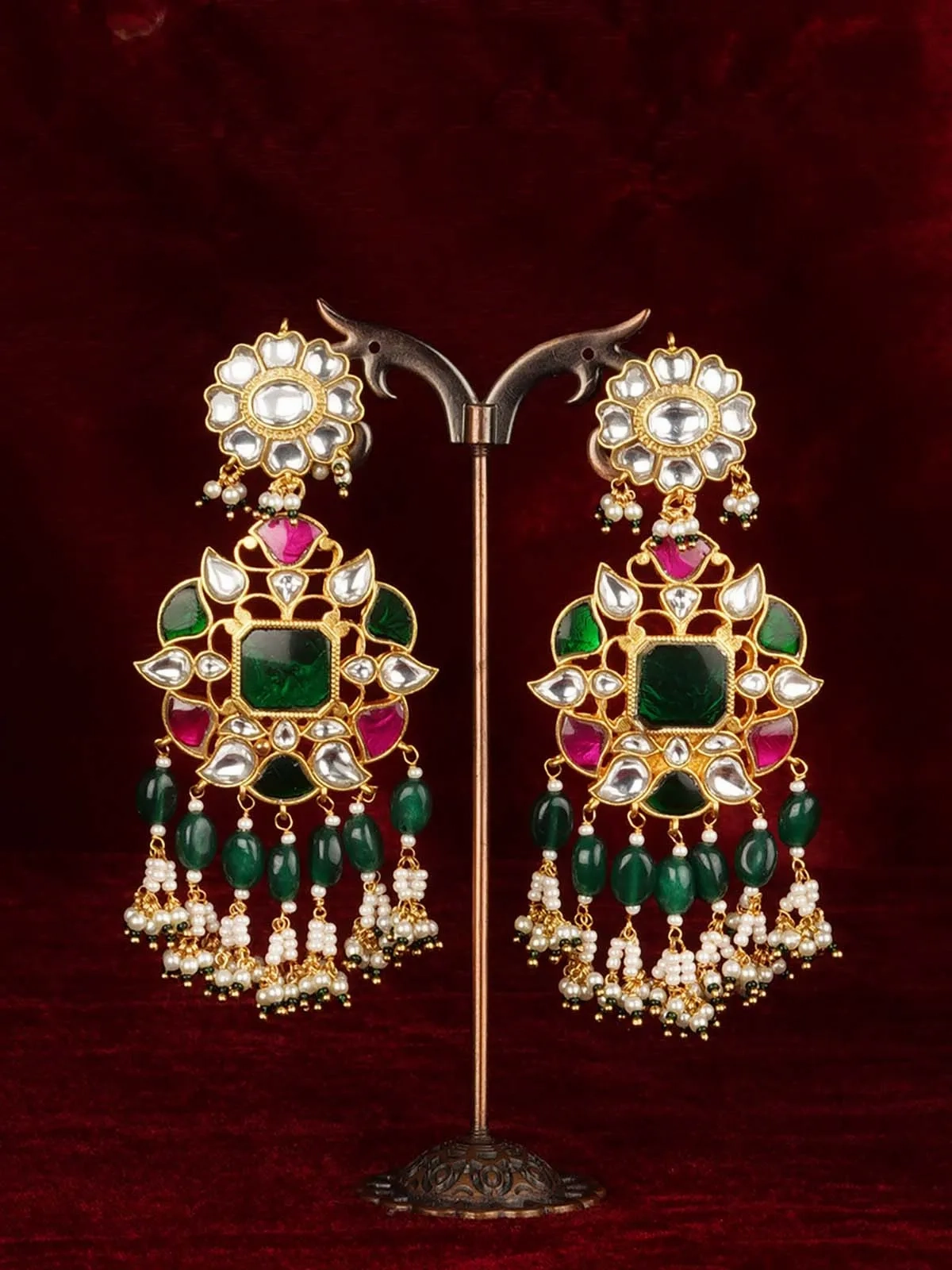 Multicolor Gold Plated Jadau Kundan Earrings - ME1379M