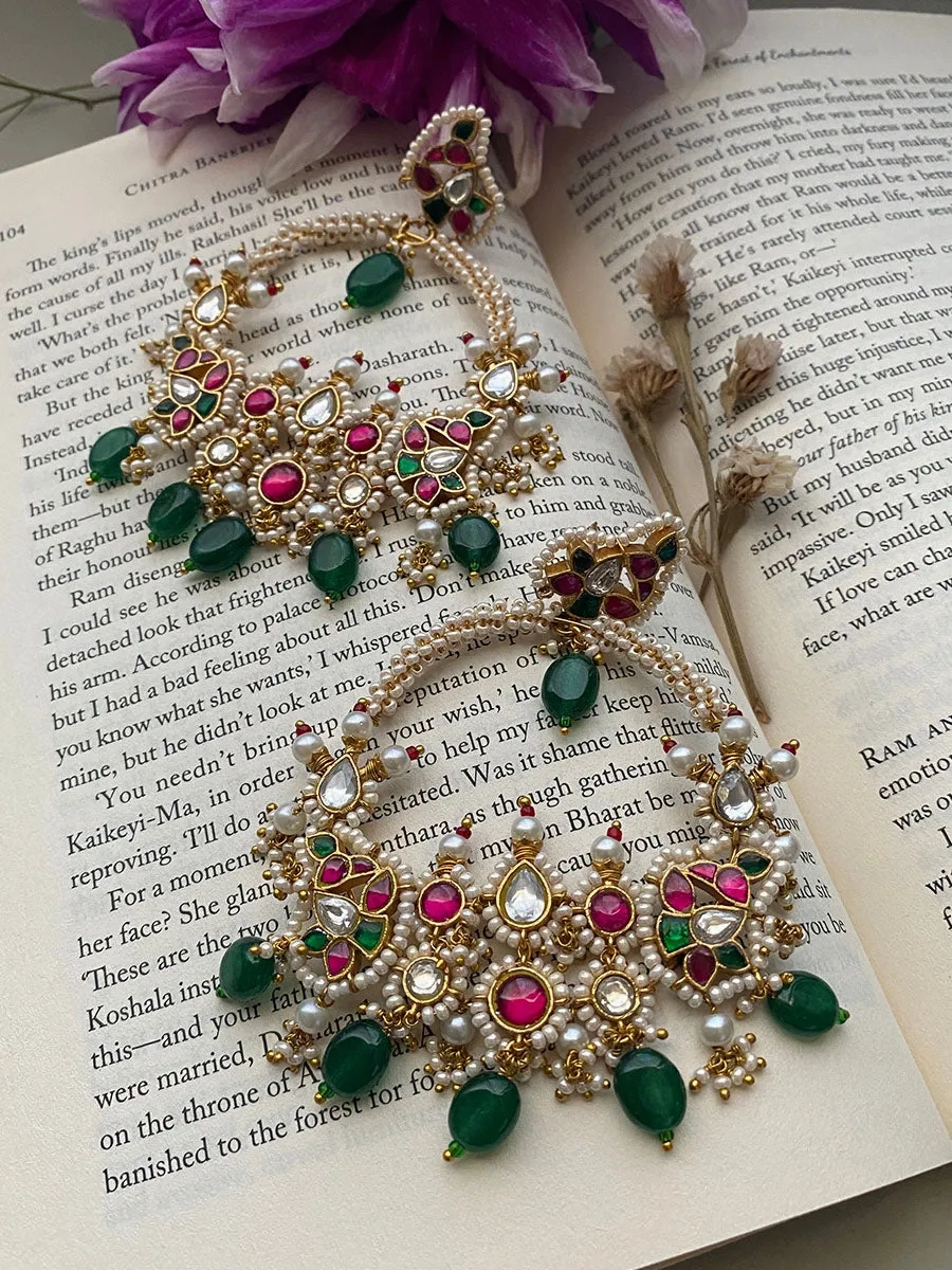 Multicolor Gold Plated Jadau Kundan Earrings - ME915M