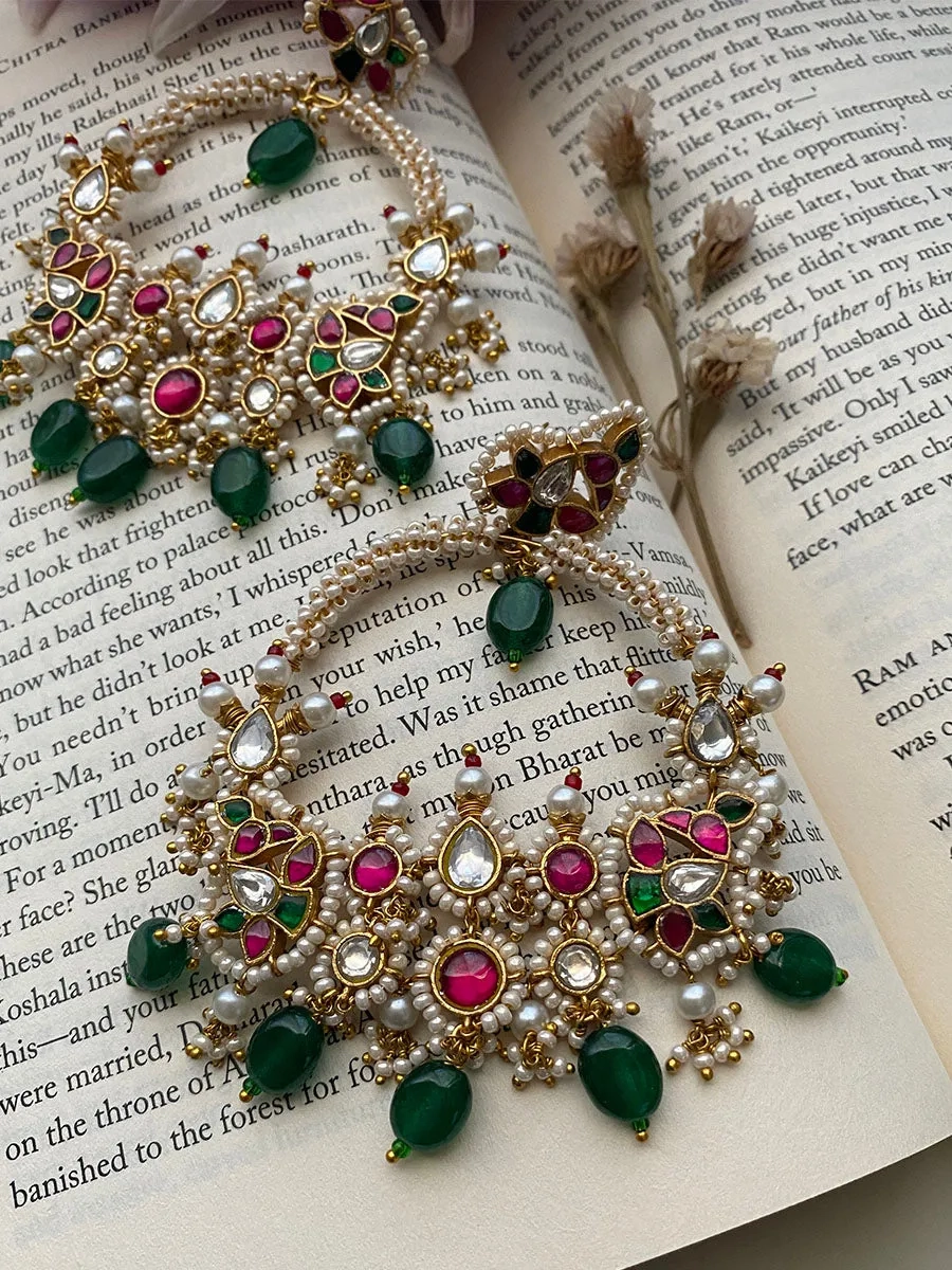 Multicolor Gold Plated Jadau Kundan Earrings - ME915M