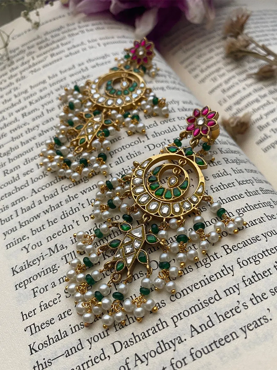 Multicolor Gold Plated Jadau Kundan Earrings - ME928M