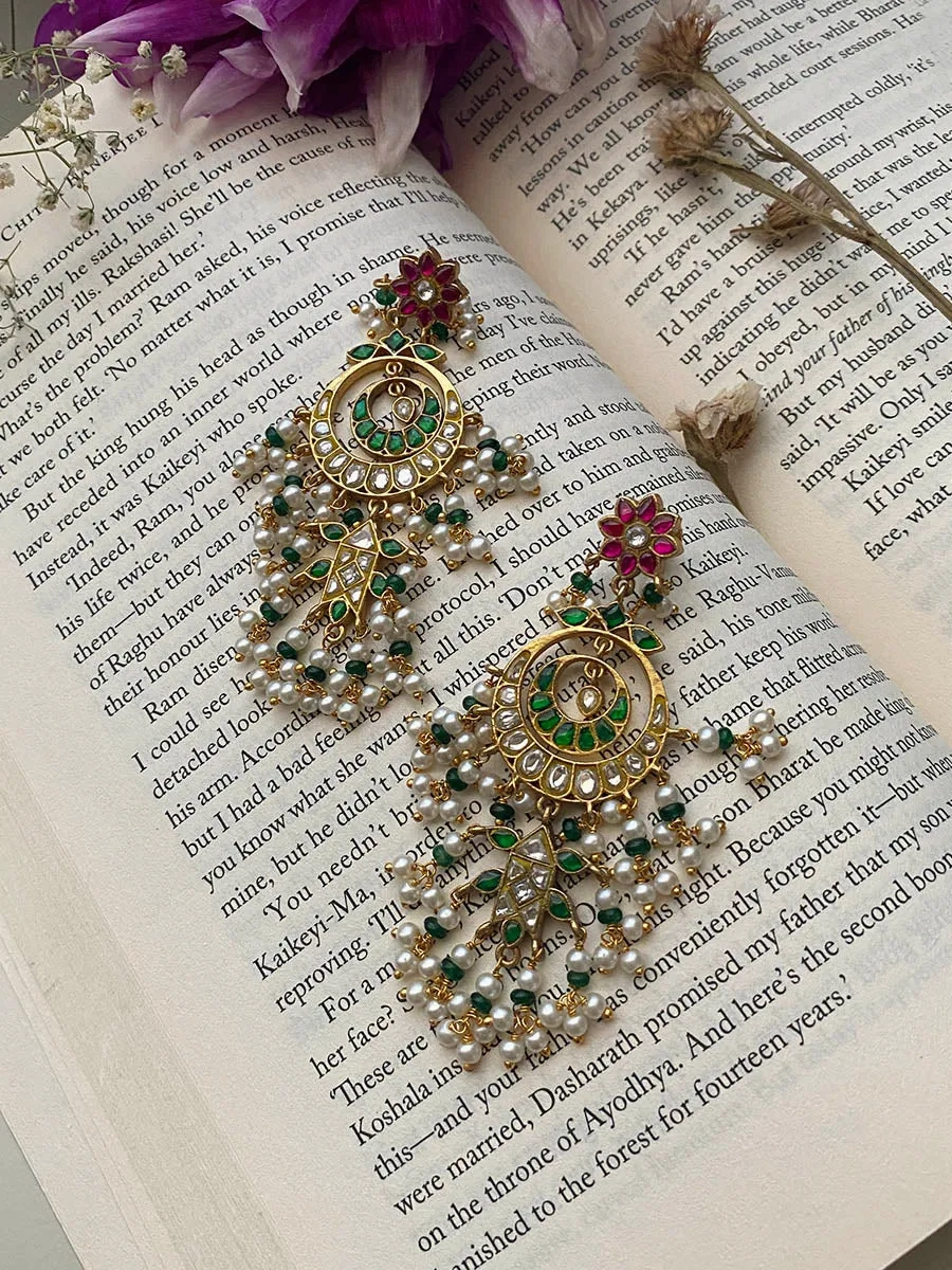 Multicolor Gold Plated Jadau Kundan Earrings - ME928M