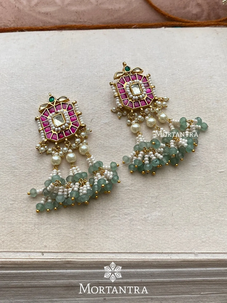 Multicolor Gold Plated Jadau Kundan Earrings - ME983