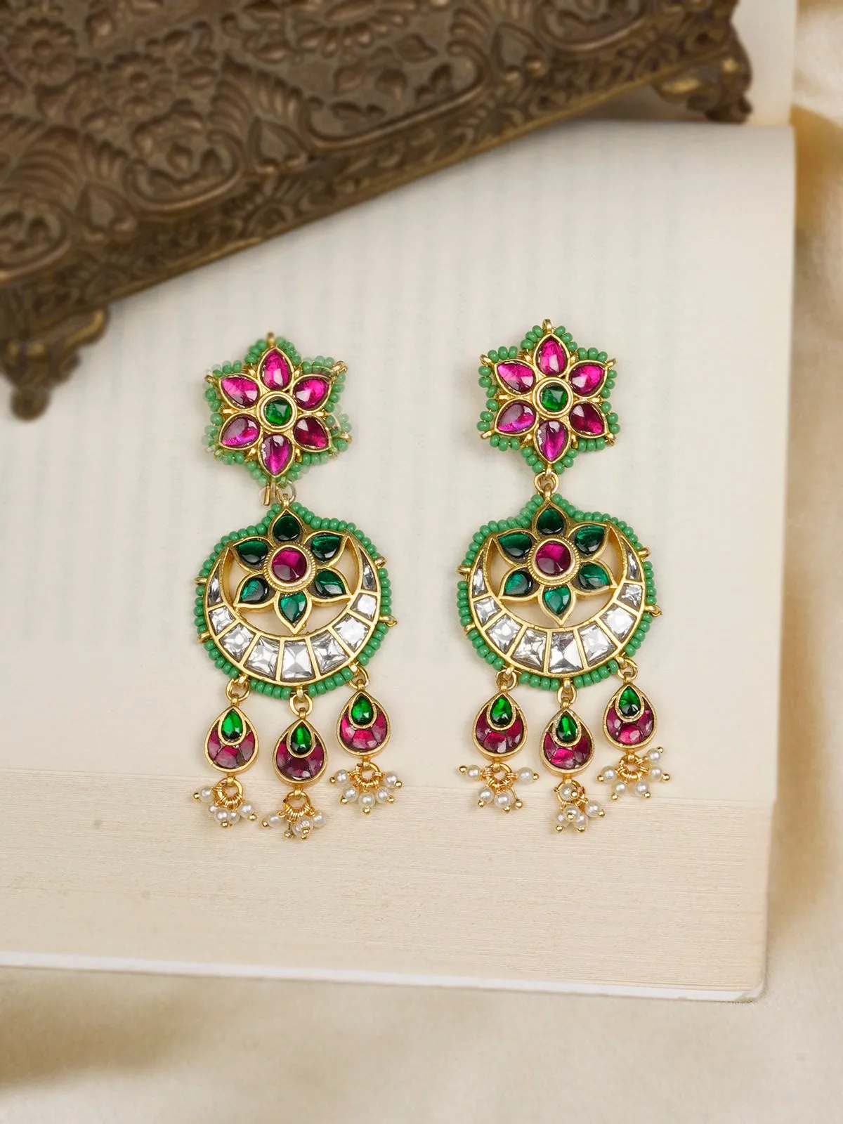 Multicolor Gold Plated Mishr Earrings - MR-E177M