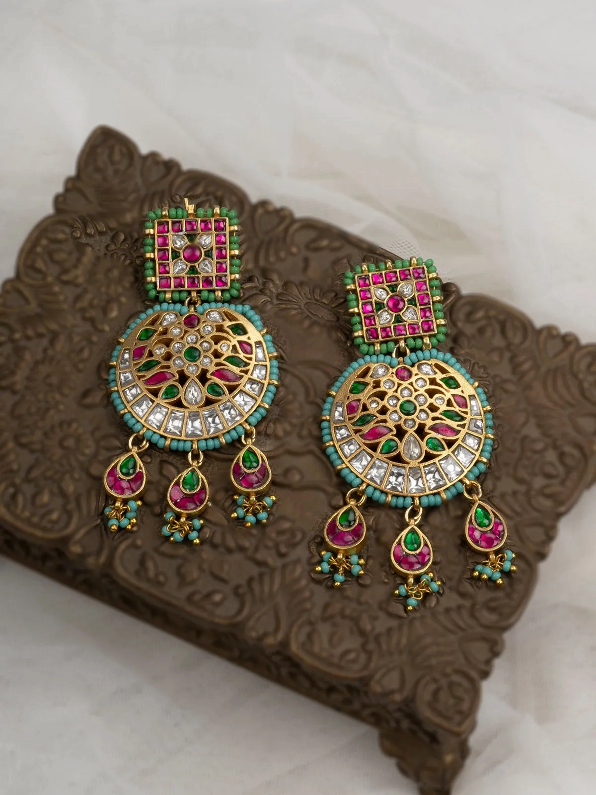 Multicolor Gold Plated Mishr Earrings - MR-E184M