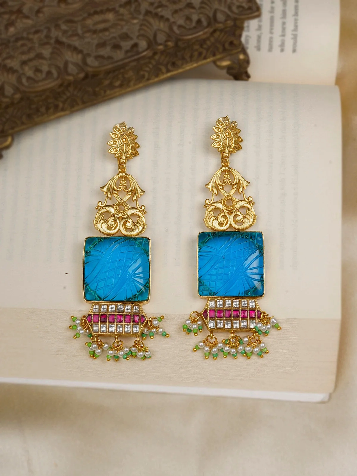 Multicolor Gold Plated Mishr Earrings - MR-E187M