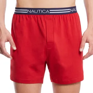 Nautica Herren Rote Einfarbige Strick-Boxershorts