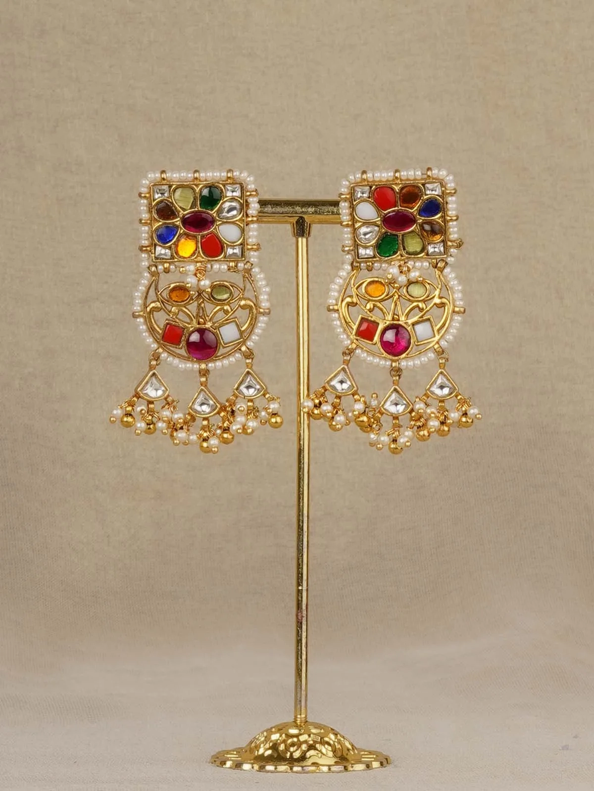 Navratna Gold Plated Mishr Earrings - MR-E317N
