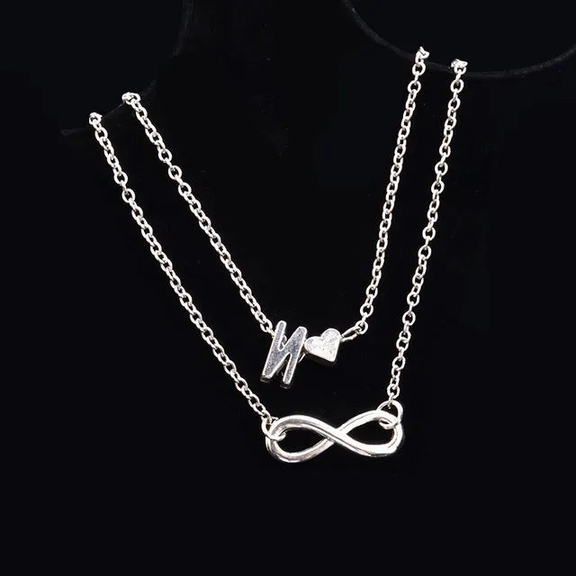 New Fashion silver multi-layer heart 26 letters 8 words pendant Bracelets for women jewelry foot chain anklets accessories gift