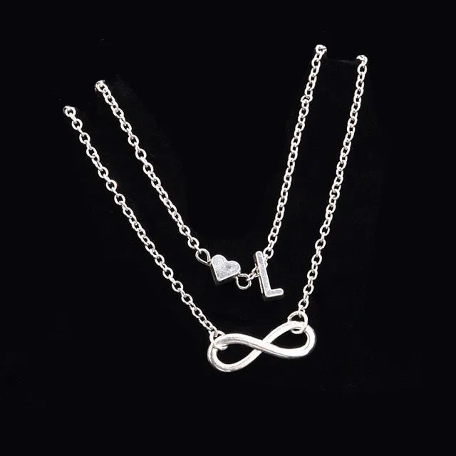 New Fashion silver multi-layer heart 26 letters 8 words pendant Bracelets for women jewelry foot chain anklets accessories gift