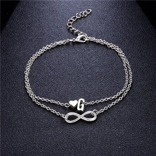 New Fashion silver multi-layer heart 26 letters 8 words pendant Bracelets for women jewelry foot chain anklets accessories gift