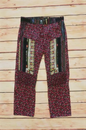 Nr. 21 Hose Schwarz/Mehrfarbig Blumen-Patchwork-Druck Seide Größe 36 Cropped Hosen