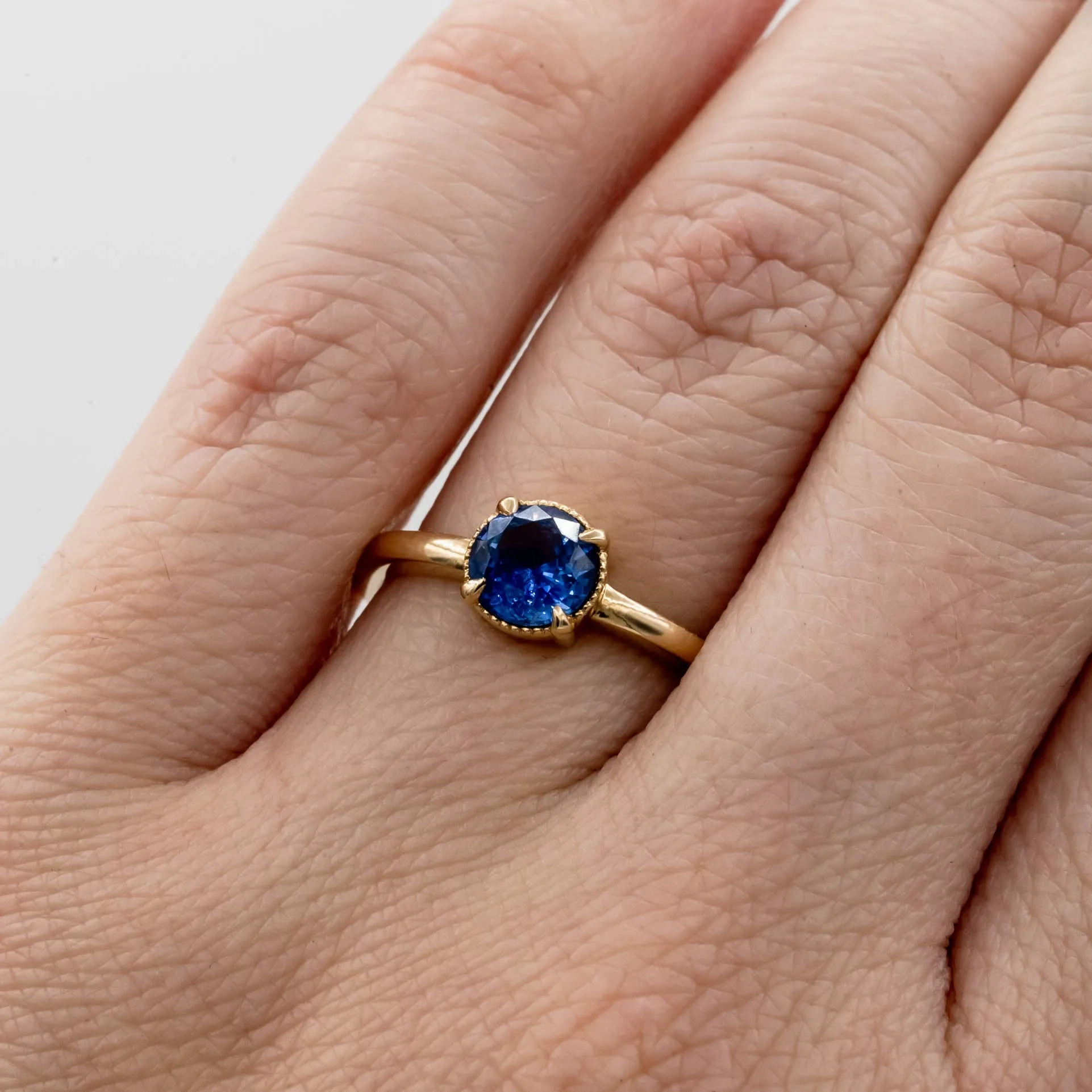 Oak Sapphire Engagement Ring | .87ct Round Sapphire | 14k Yellow Gold