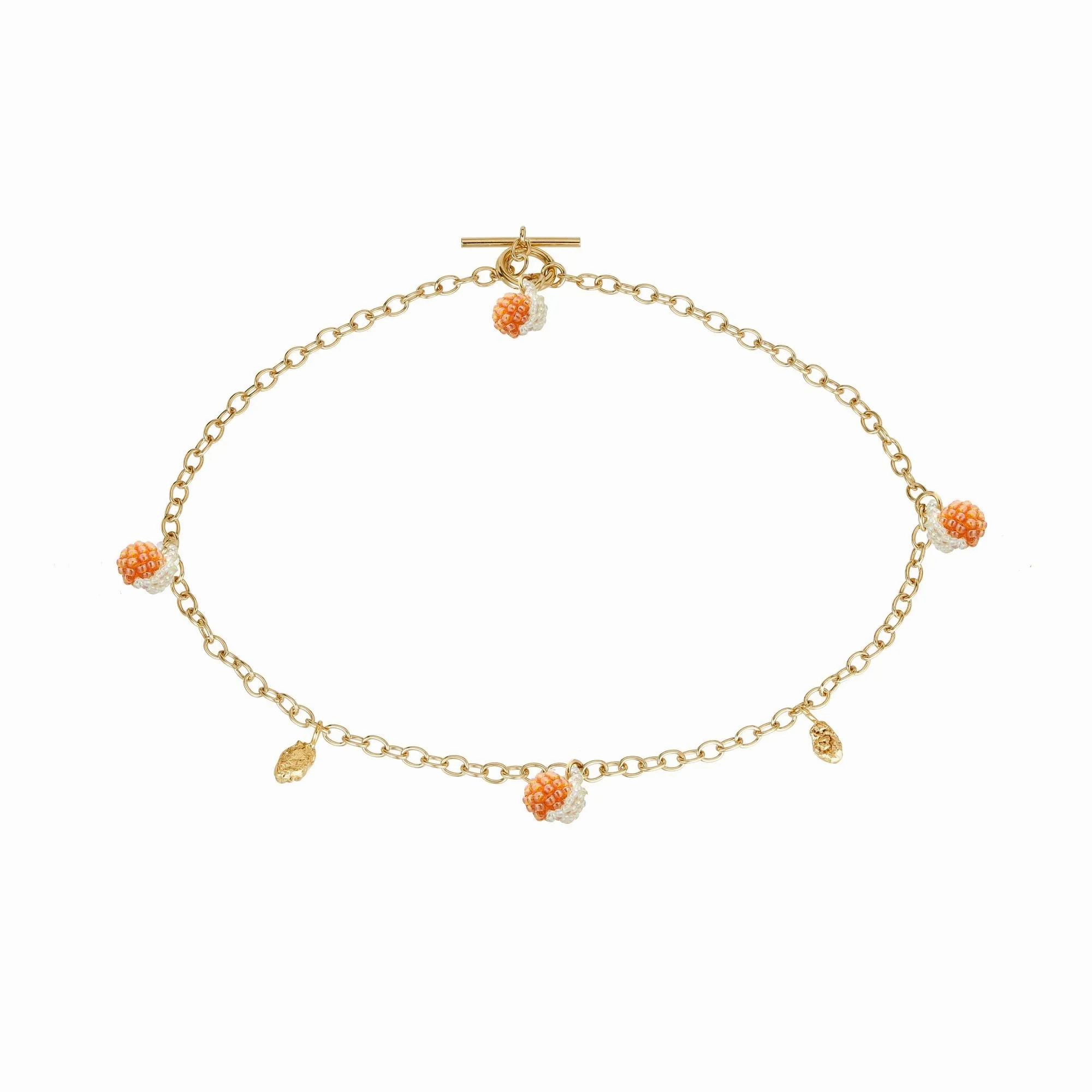 Oranges Blob Necklace Gold Plated, Orange Beads