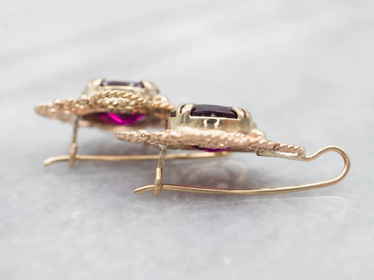 Ornate Gold Pyrope Garnet Filigree Drop Earrings