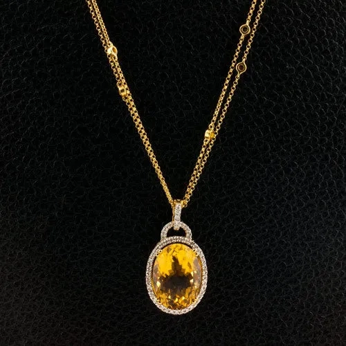 Oval Citrine &amp; Diamond Pendant