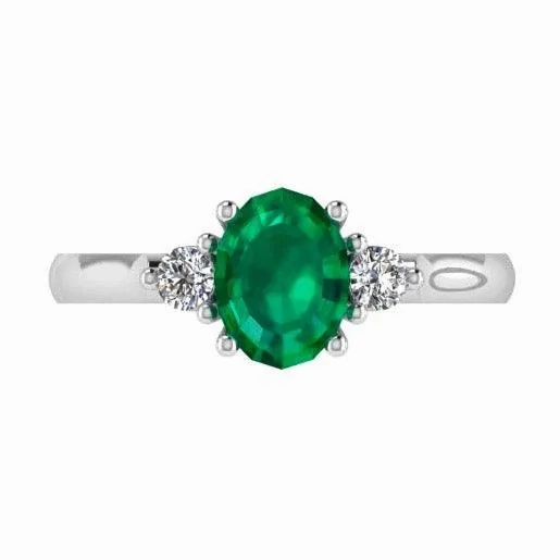 Oval Emerald and Diamond Engagement Ring 18K Gold