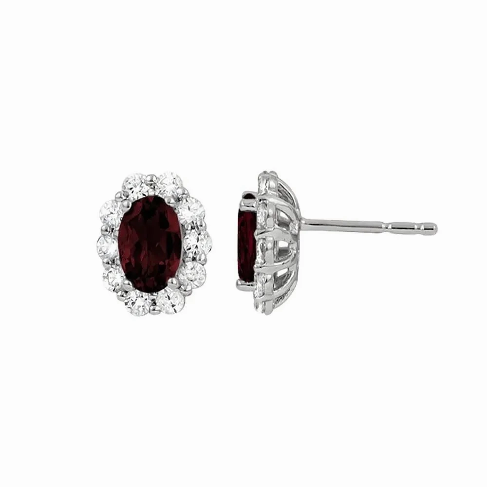 Oval Garnet and Diamond Halo Earrings