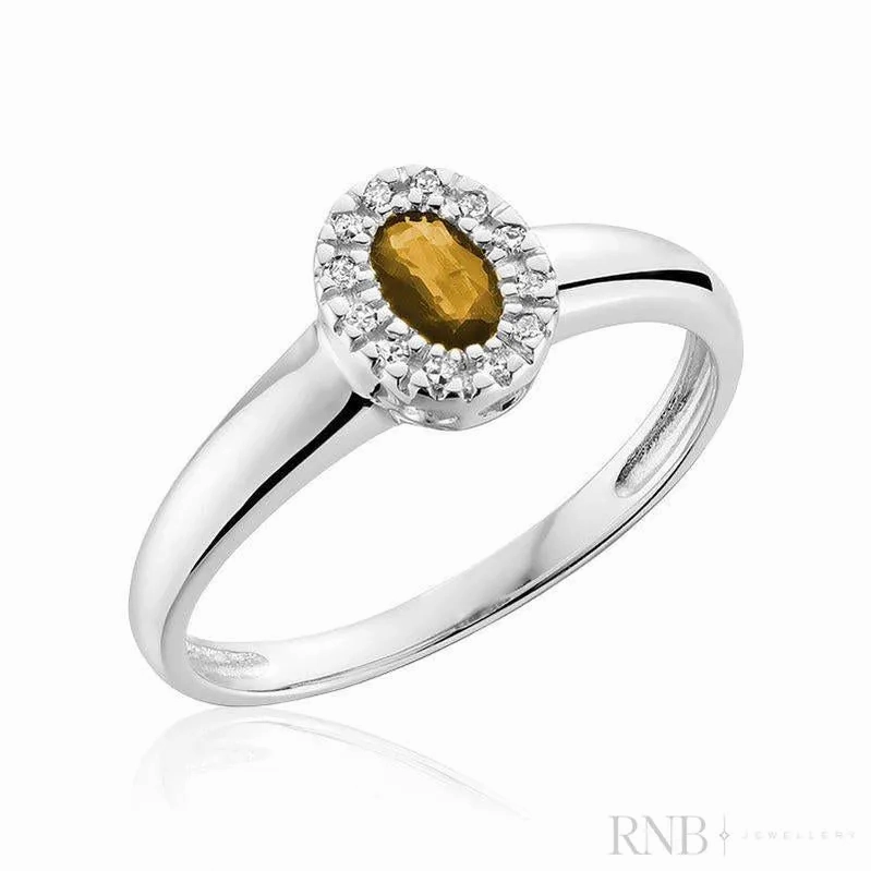 Oval Gemstone &amp; Diamond Halo Ring