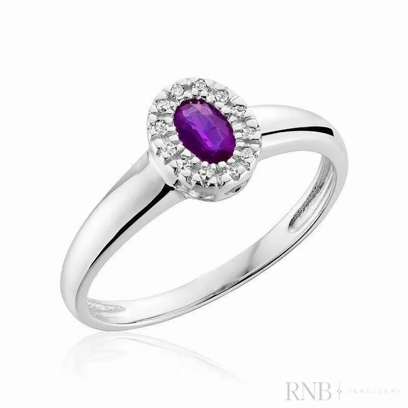 Oval Gemstone &amp; Diamond Halo Ring