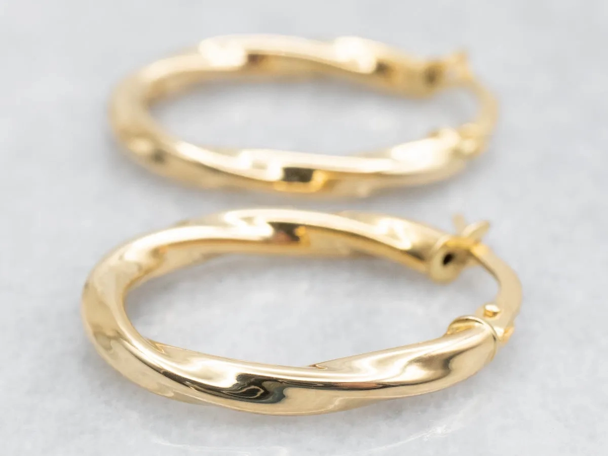 Oval Gold Twist Hoop Earrings