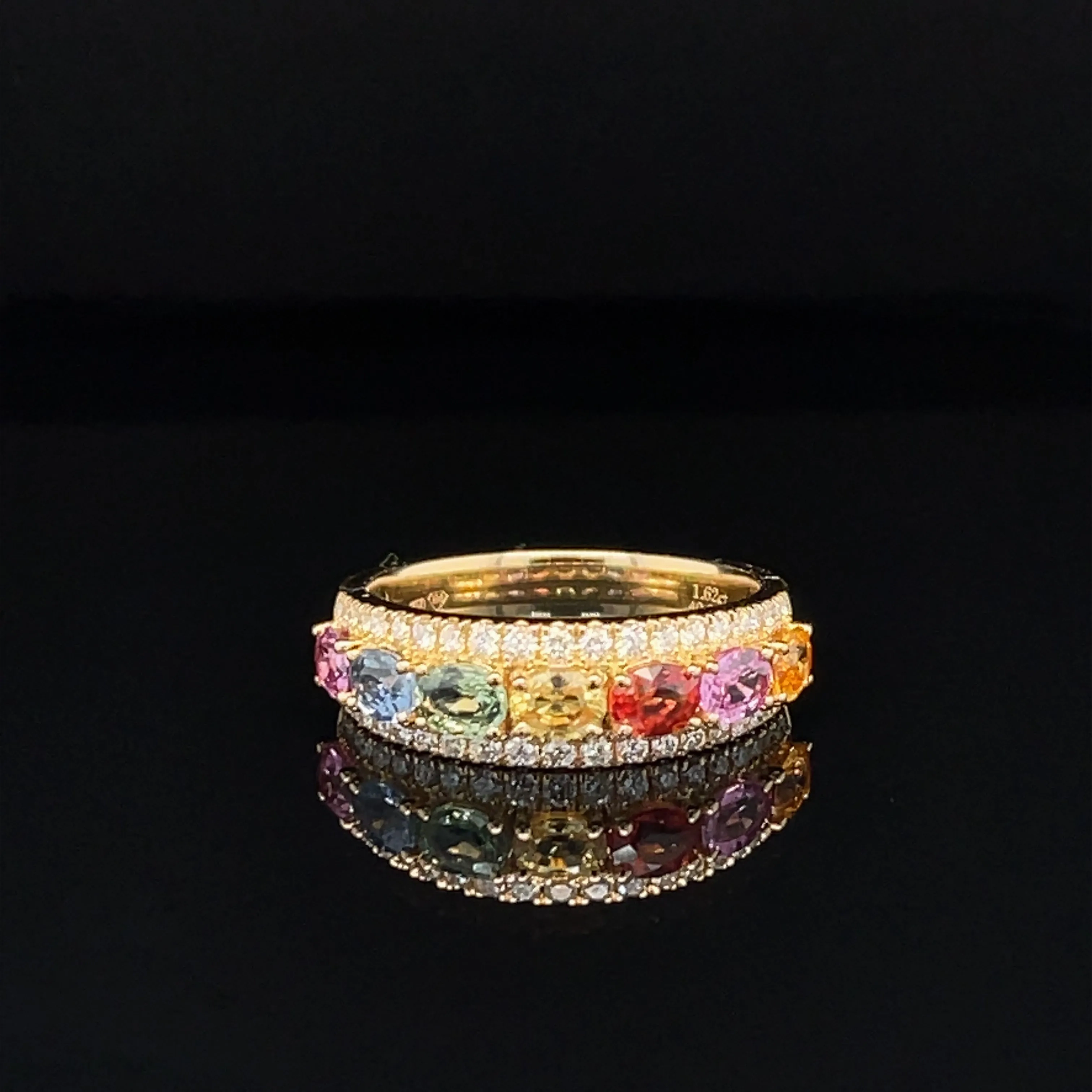 Oval Rainbow Sapphire &amp; Diamond Triple Row Ring in 18k Yellow Gold - #525 - RGSAX006800