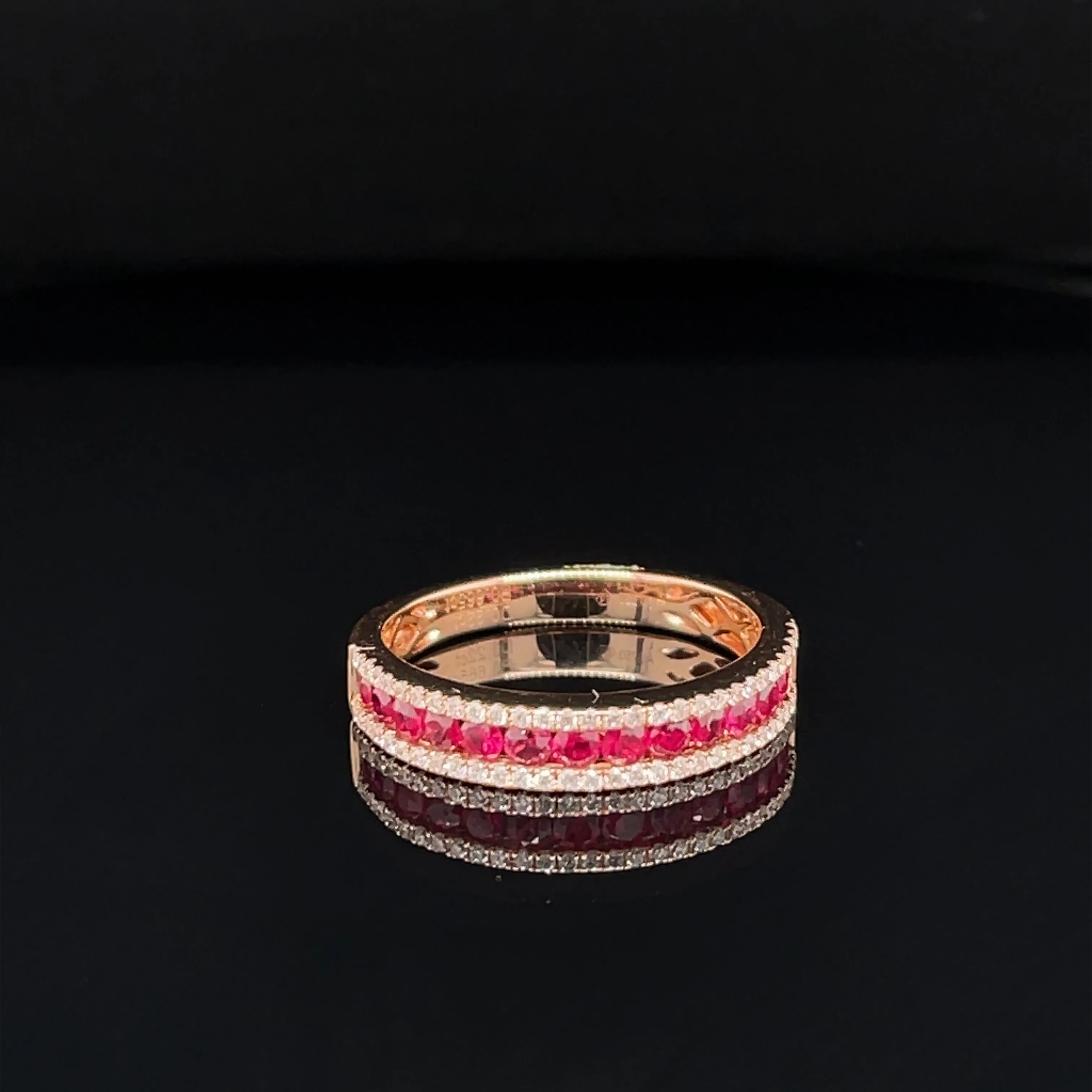 Oval Ruby &amp; Diamond 0.89ctw Triple Row Wedding Band Ring in 18k Rose Gold - #355 - RGRUB104987