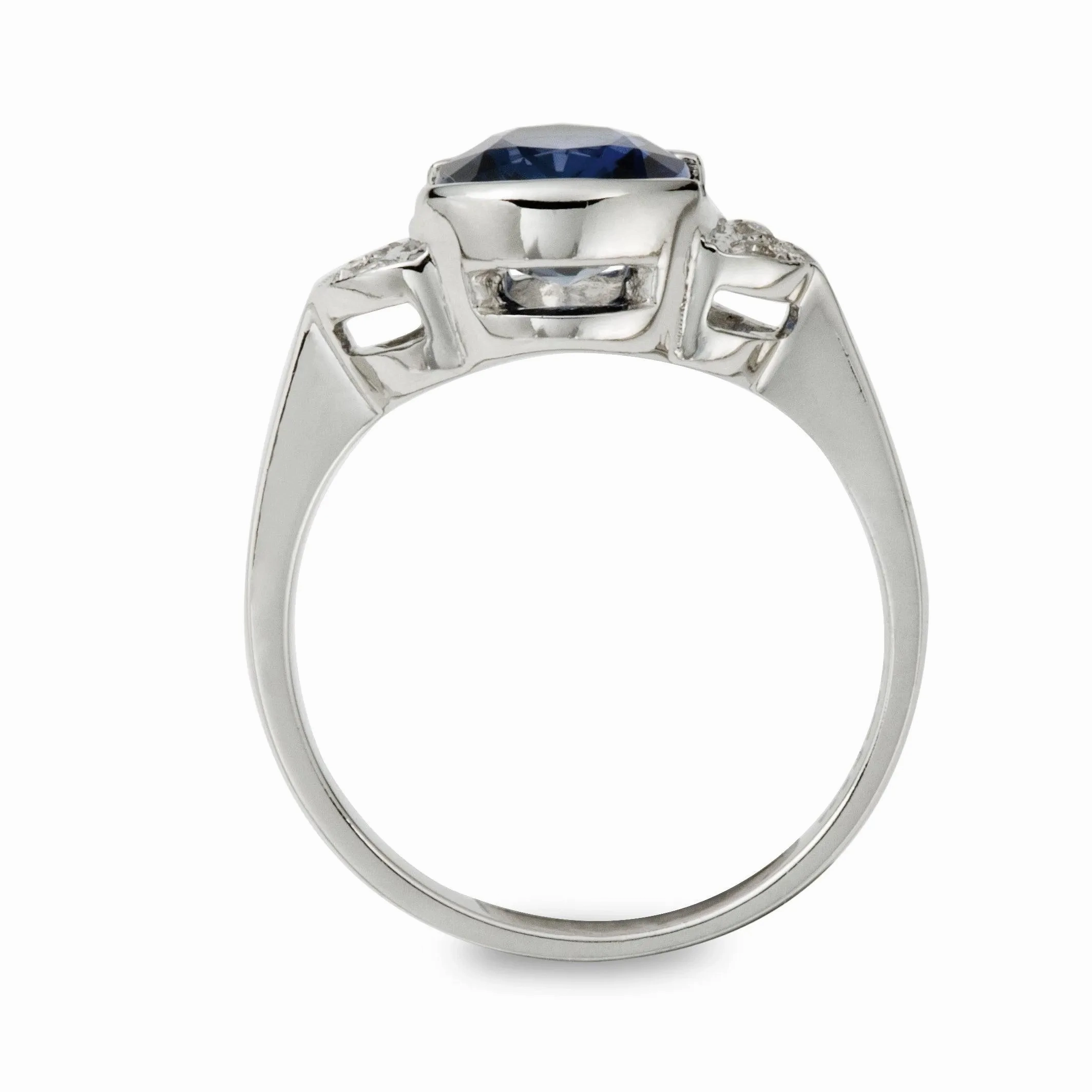 Oval Sapphire and Diamond Engagement Ring Half Moon Sides