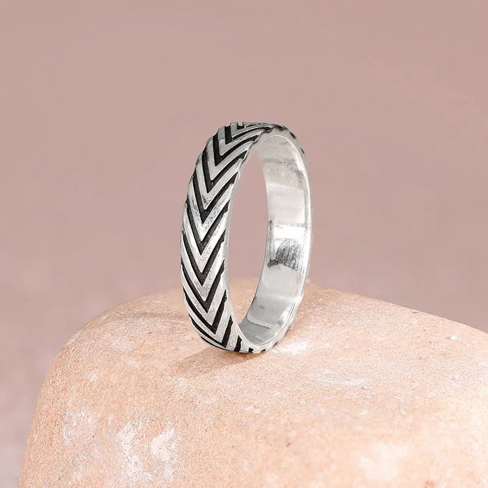 Oxidised Silver Chevron Ring For Him