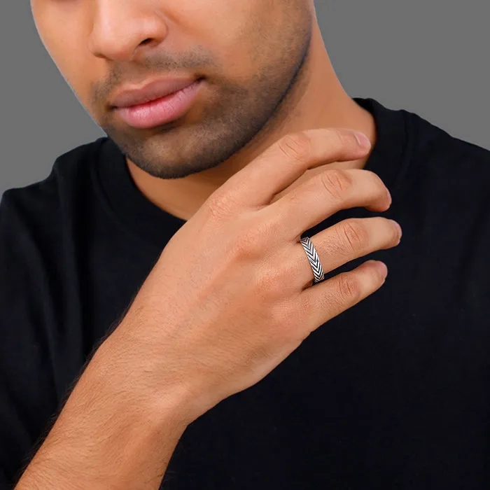 Oxidised Silver Chevron Ring For Him