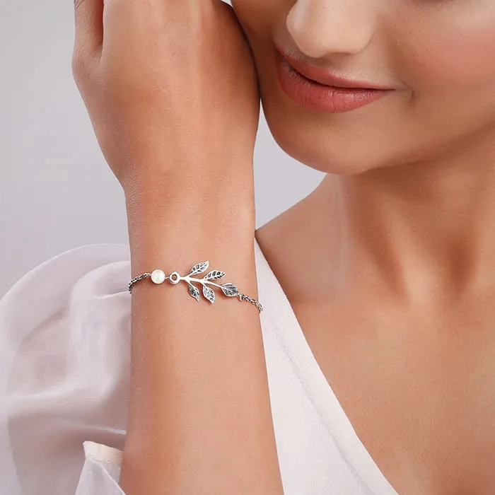 Oxidised Silver Leaf Bracelet