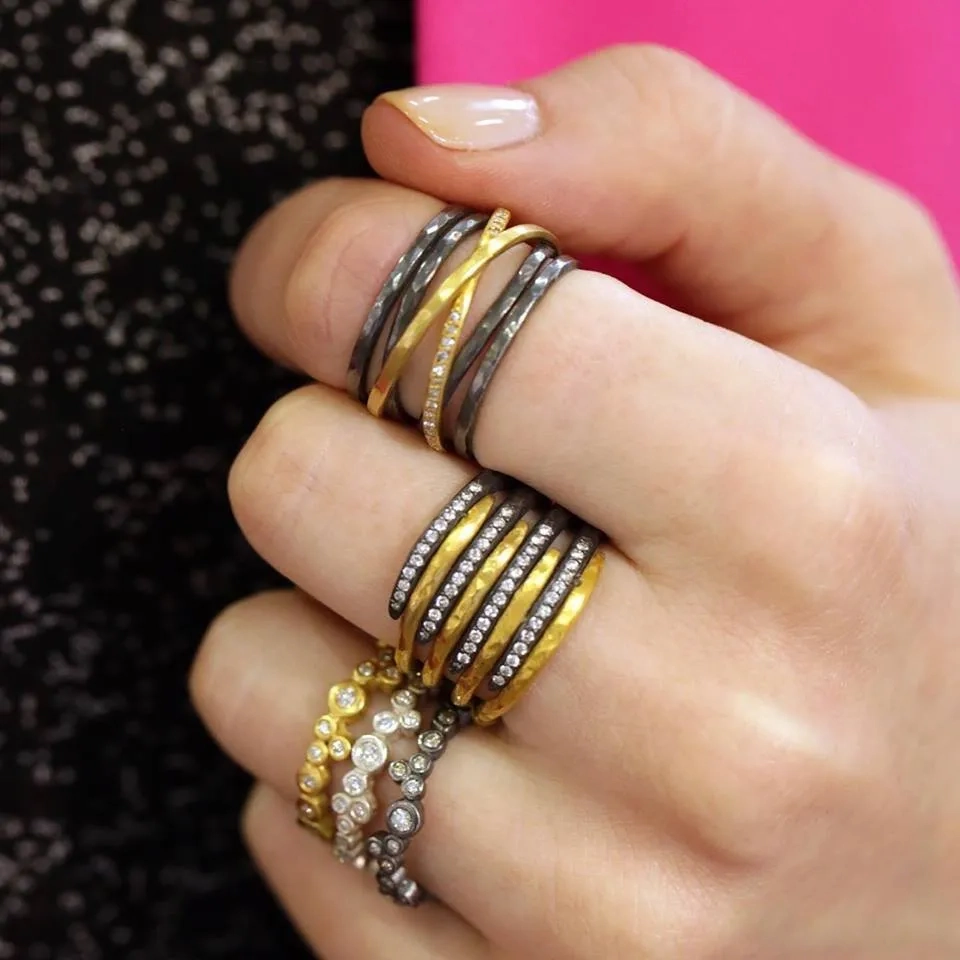 Oxidized Sterling Silver &quot;Dylan&quot; Stackable Band with Diamonds