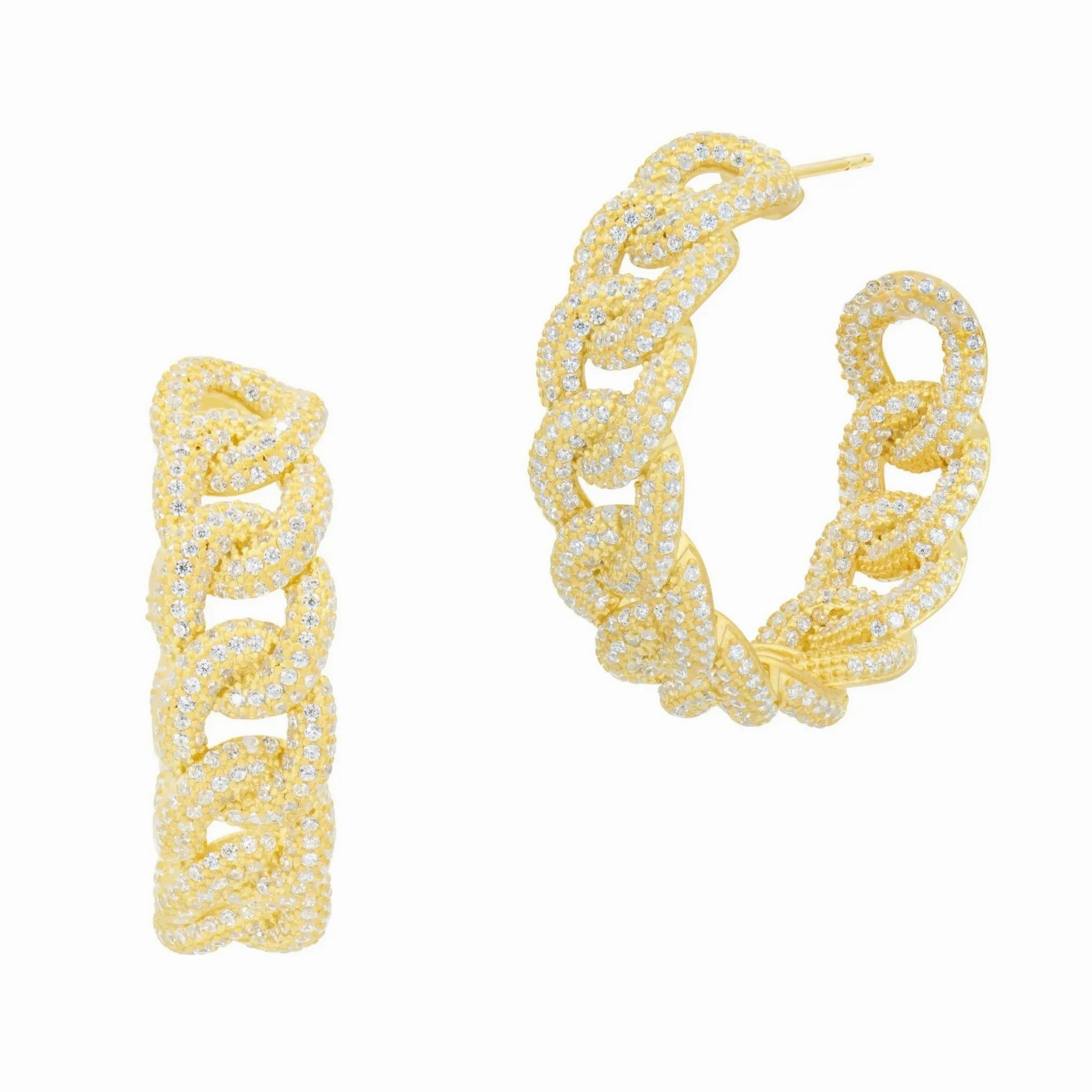 Pav?? All Over Chain Link Hoop Earrings