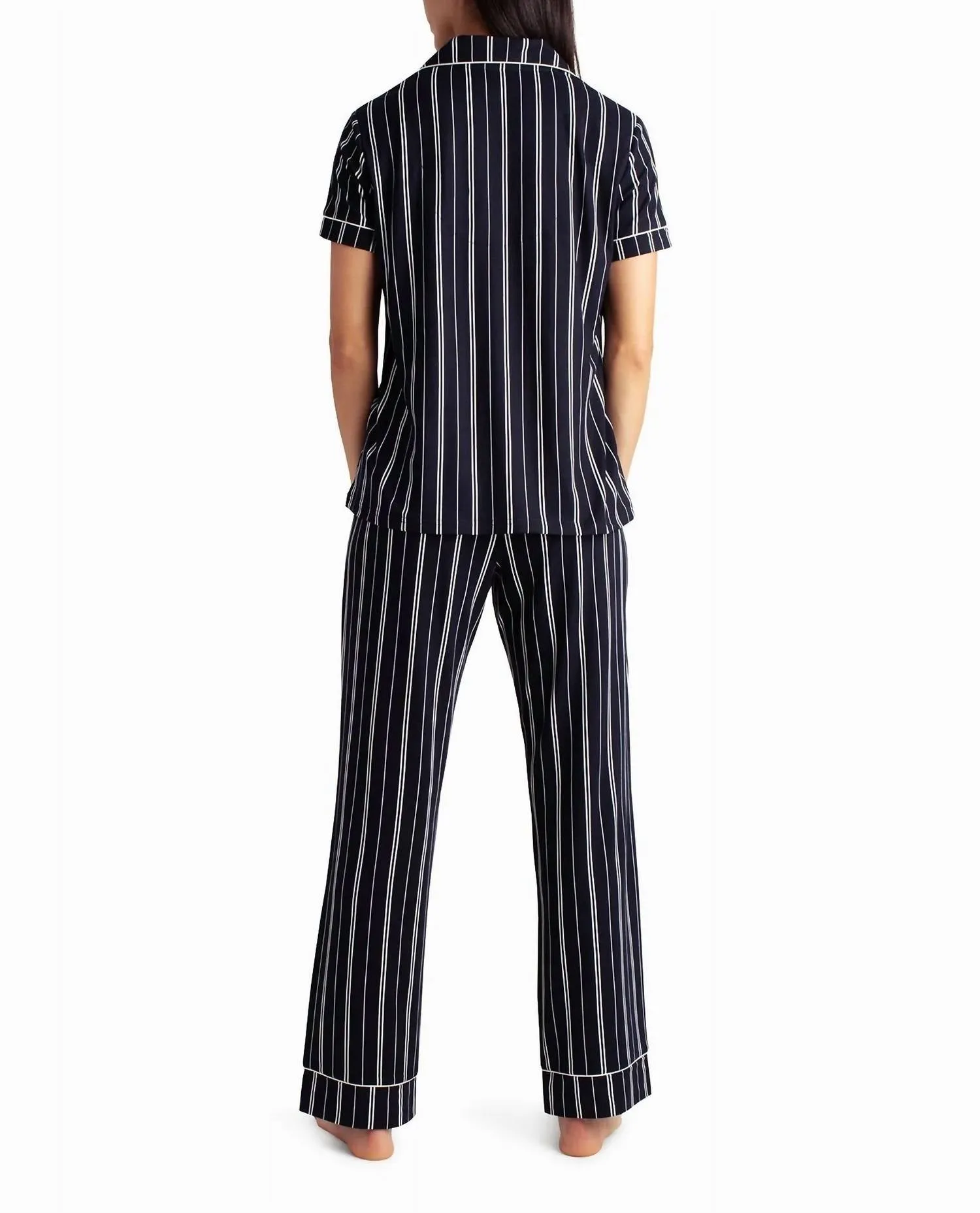 Pfirsichfarbenes Jersey-Shirt und Hose Zweiteiliger Schlafanzug-Set in Stürmischer Nacht Senkrechtem Streifen