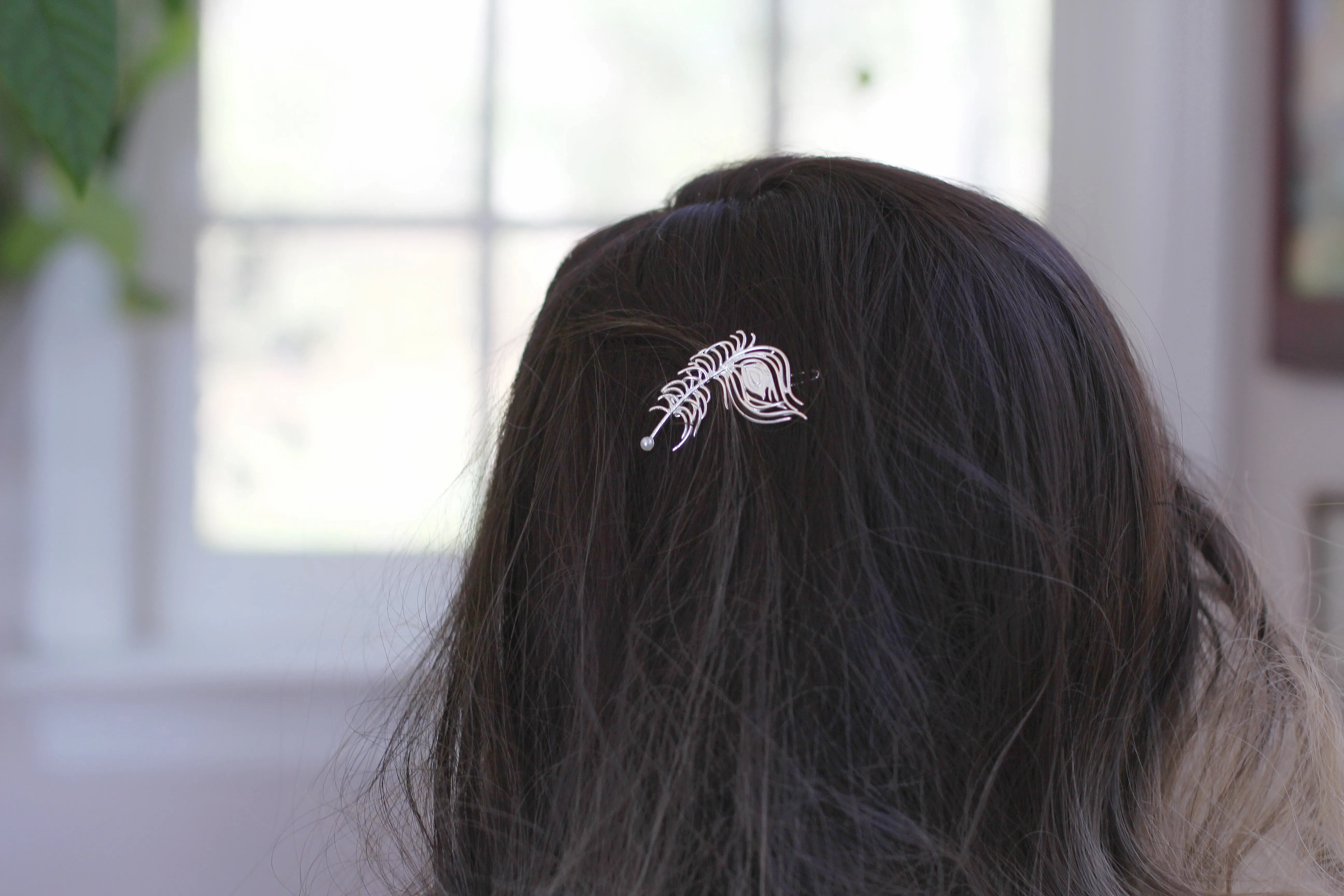 Peacock Feather Pearl Barrette