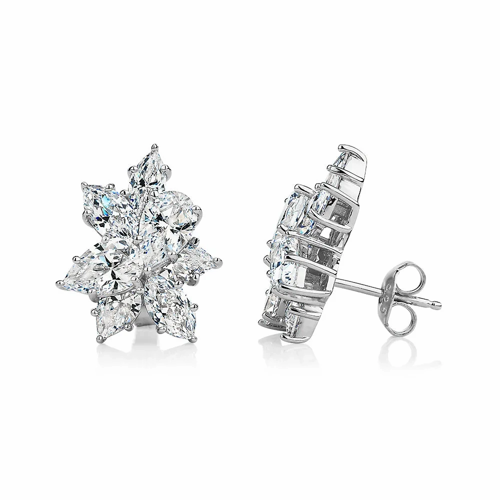 Pear and Marquise fancy earrings with 6.86 carats* of diamond simulants in sterling silver