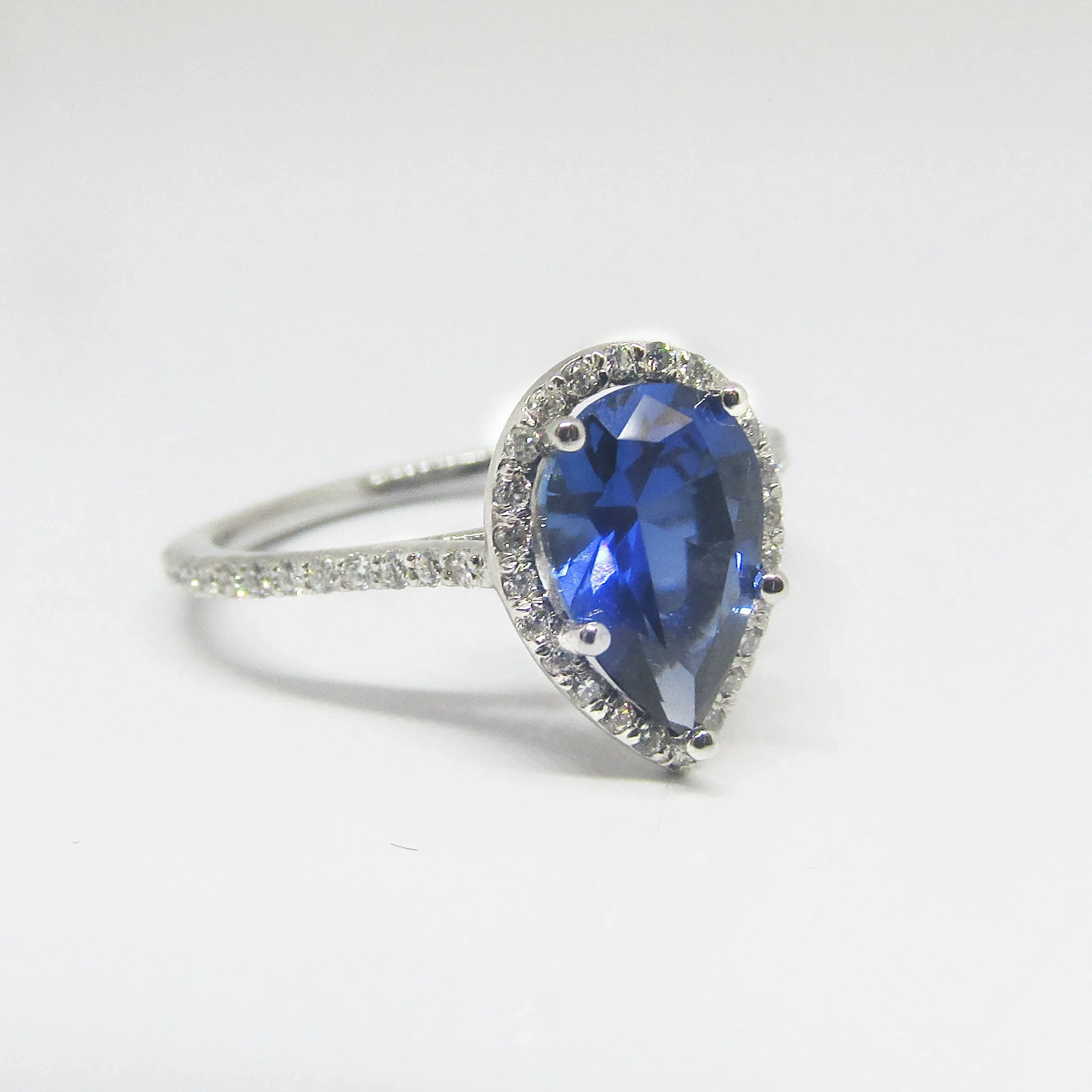 Pear Blue Sapphire Halo Engagement Ring (8x5.5mm)