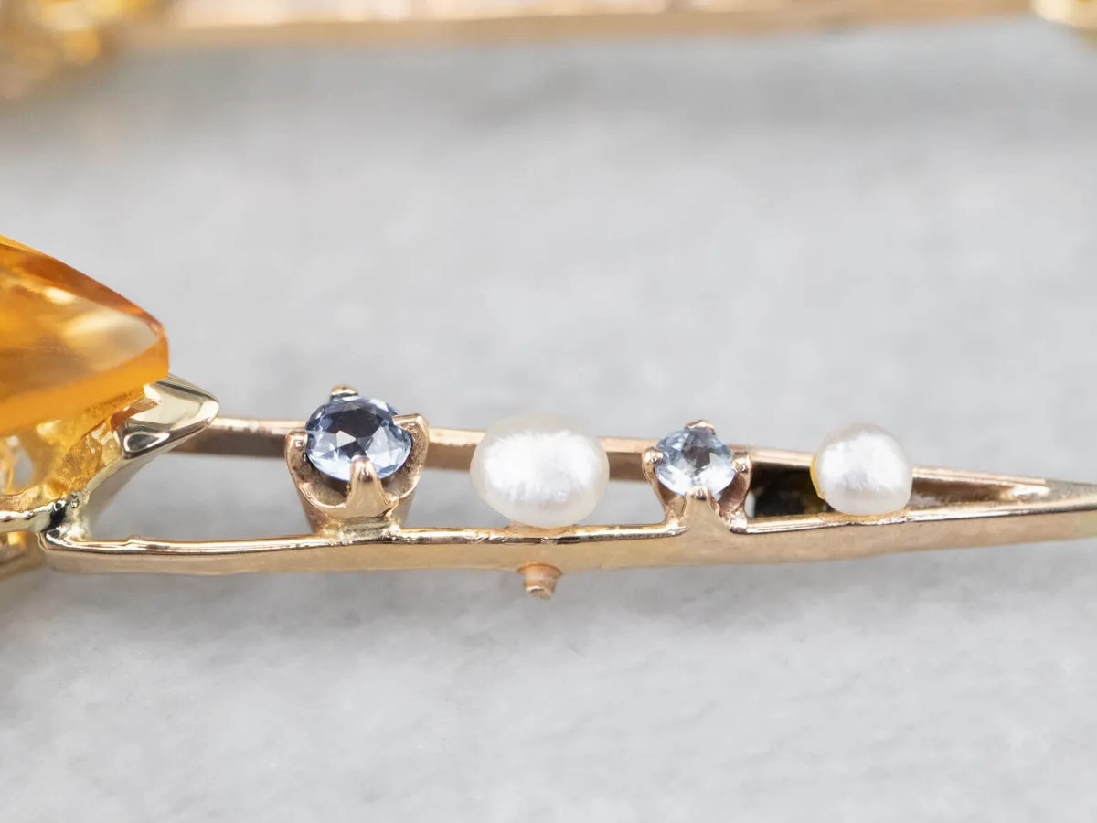 Pear Cut Citrine Gold Bar Drop Earrings