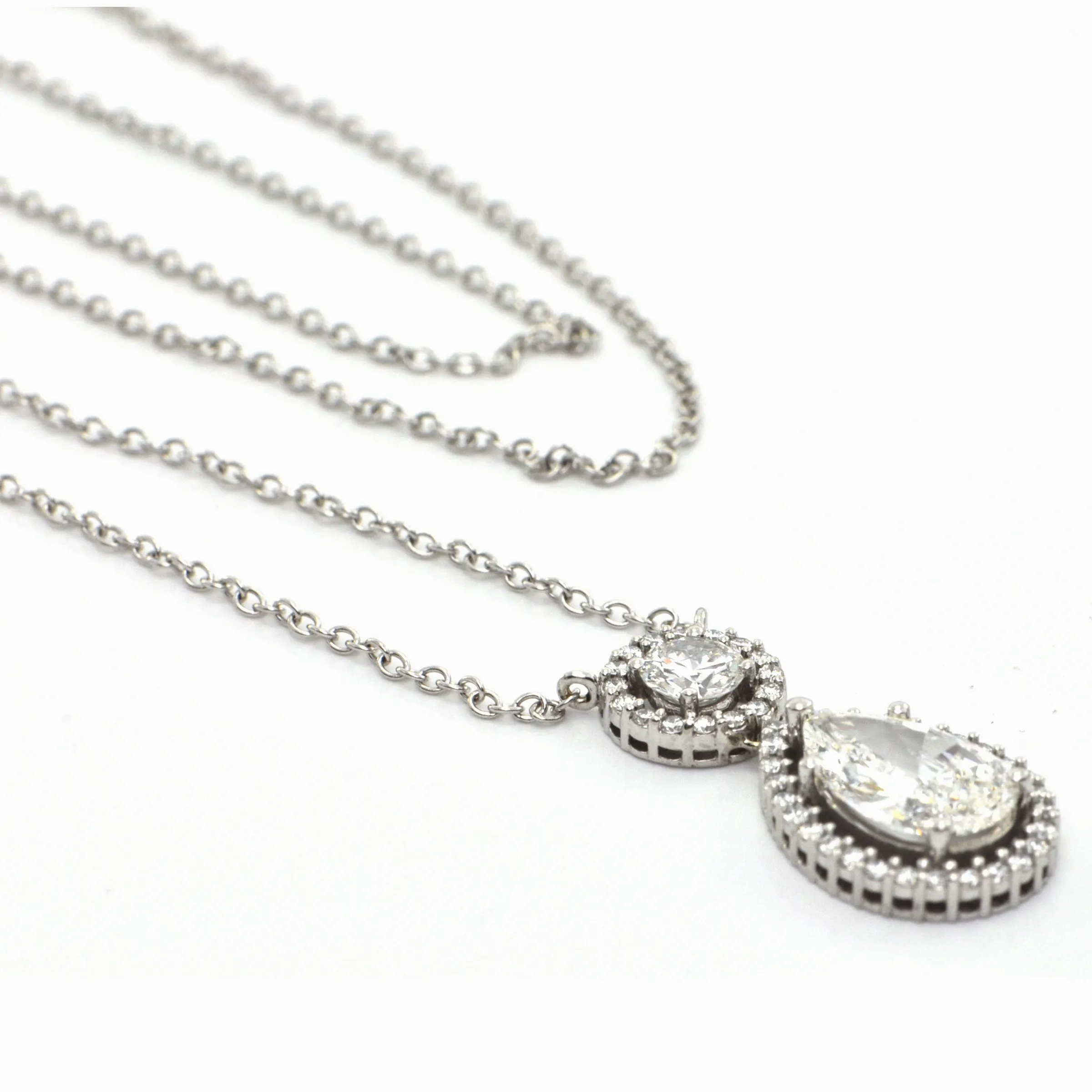 Pear Shaped Diamond Halo Pendant Necklace