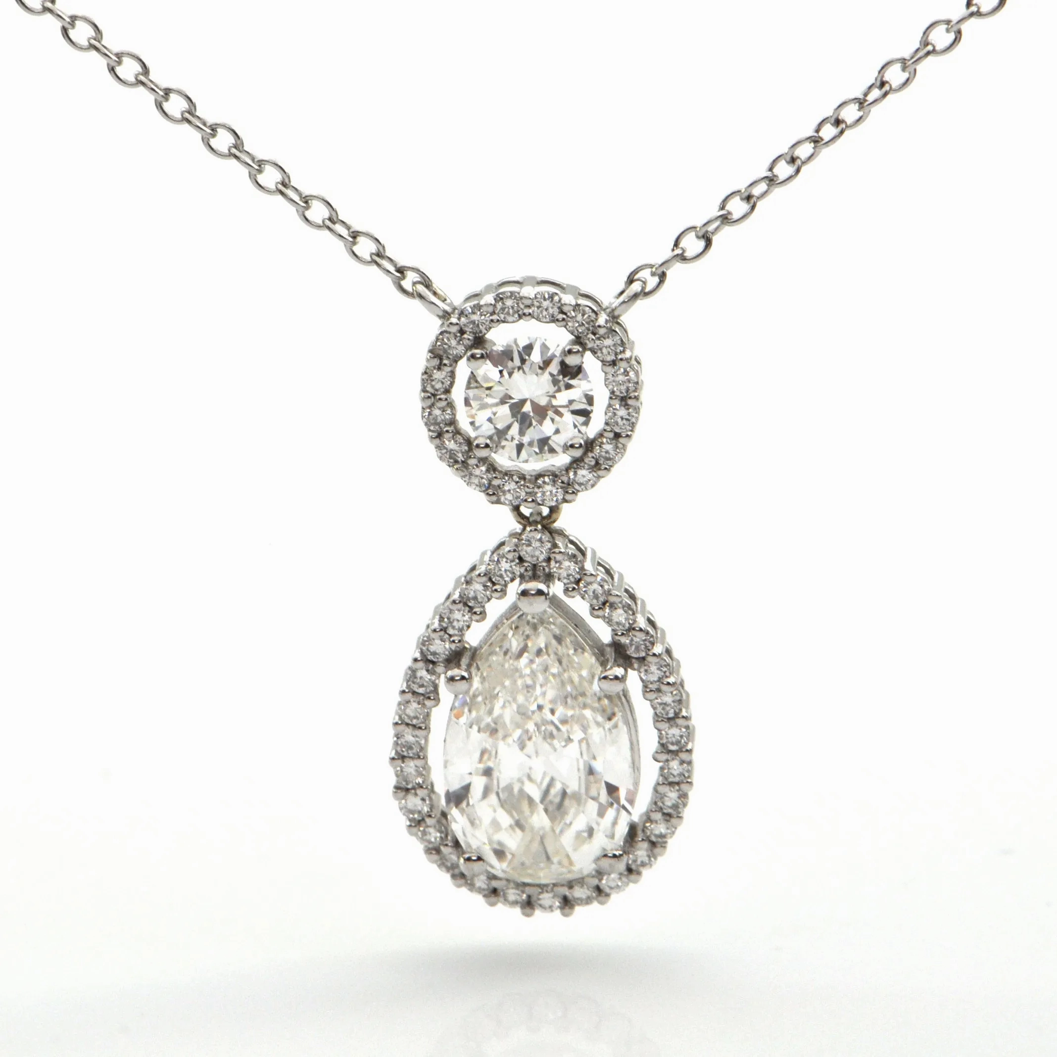 Pear Shaped Diamond Halo Pendant Necklace