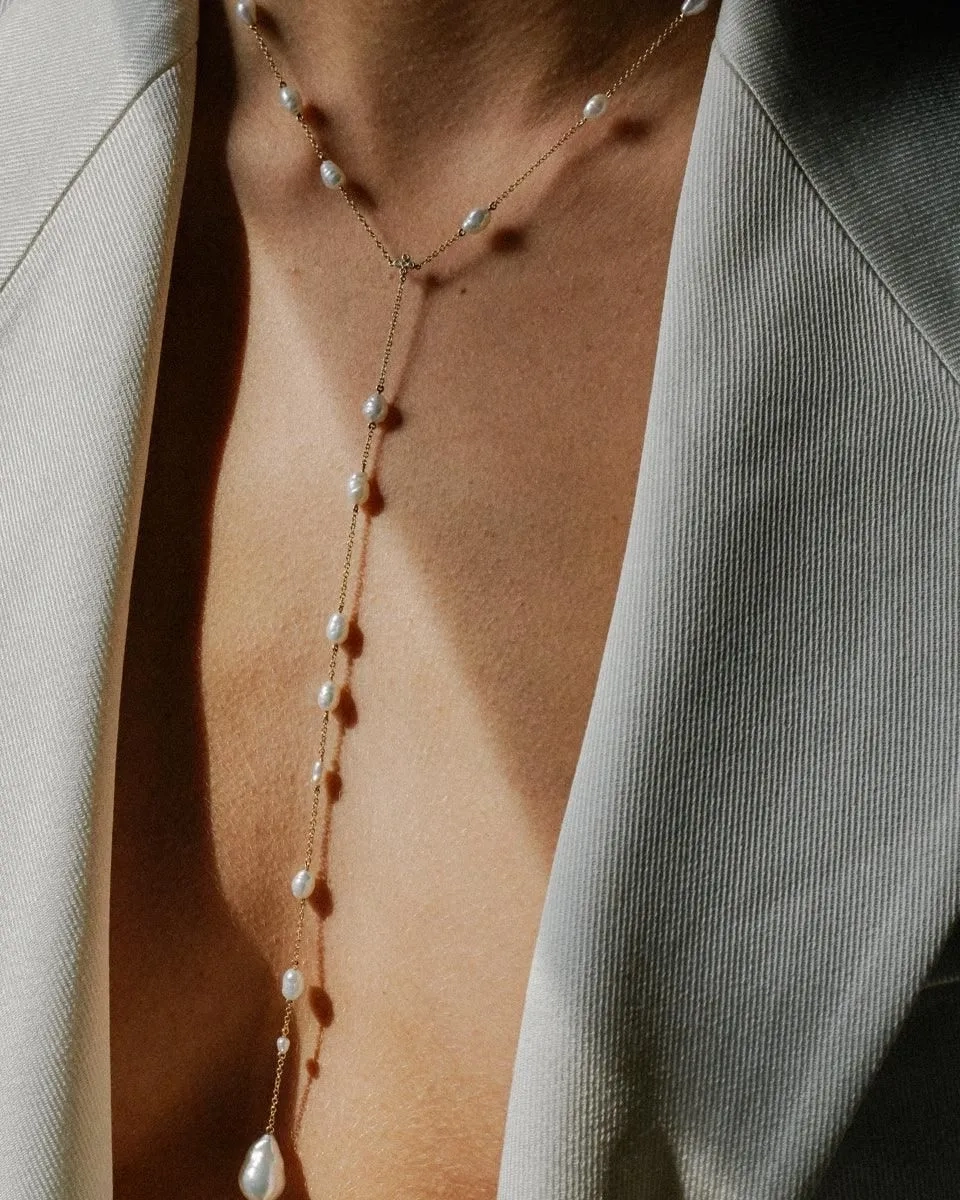 Pearl &amp; Diamond Lariat (Made to Order)