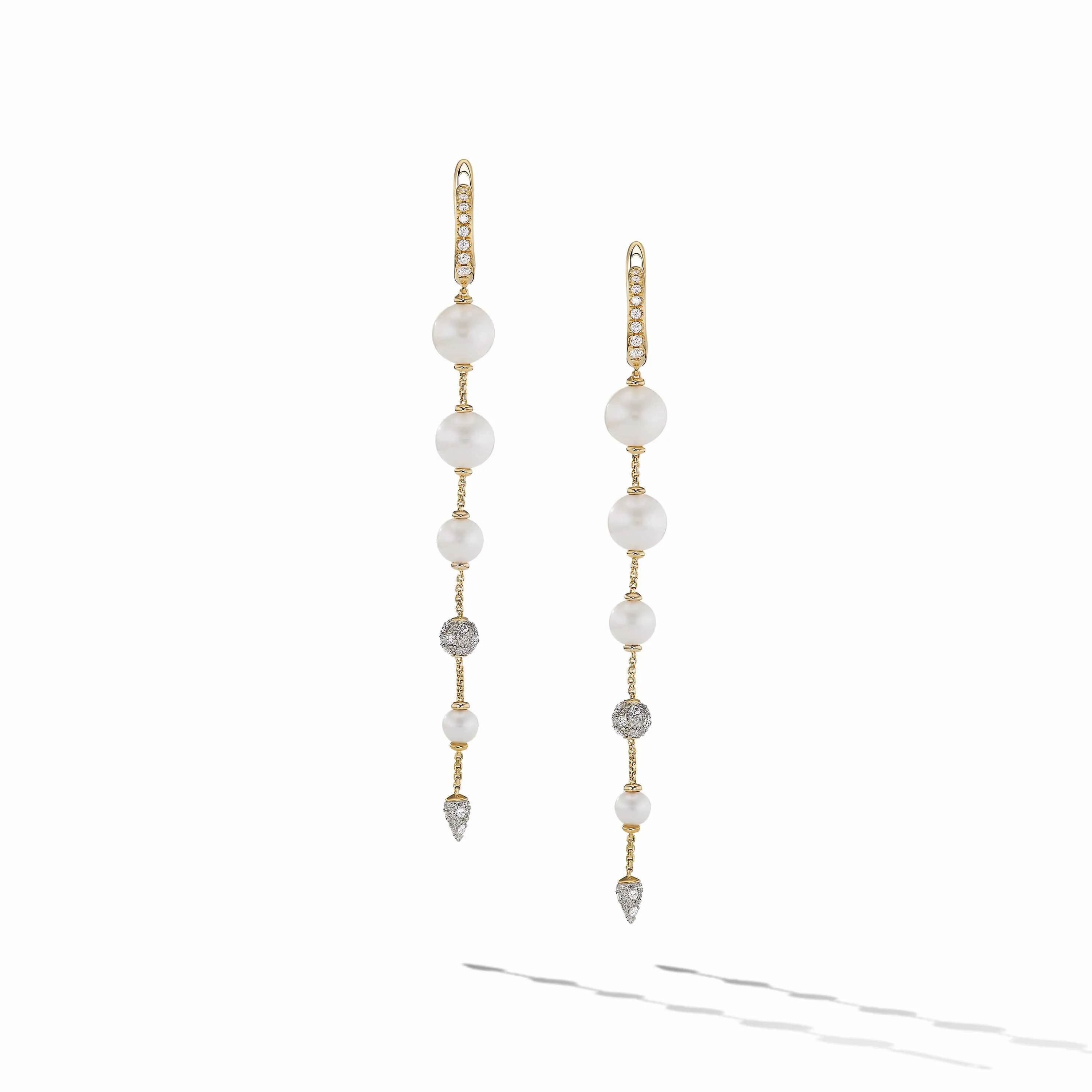 Pearl and Pave Drop Earrings in 18K Yellow Gold with Diamonds