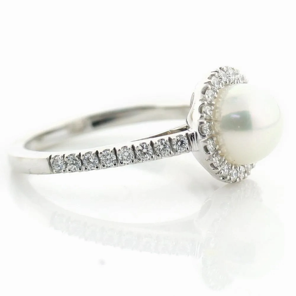 Pearl Engagement Ring with Diamond Halo