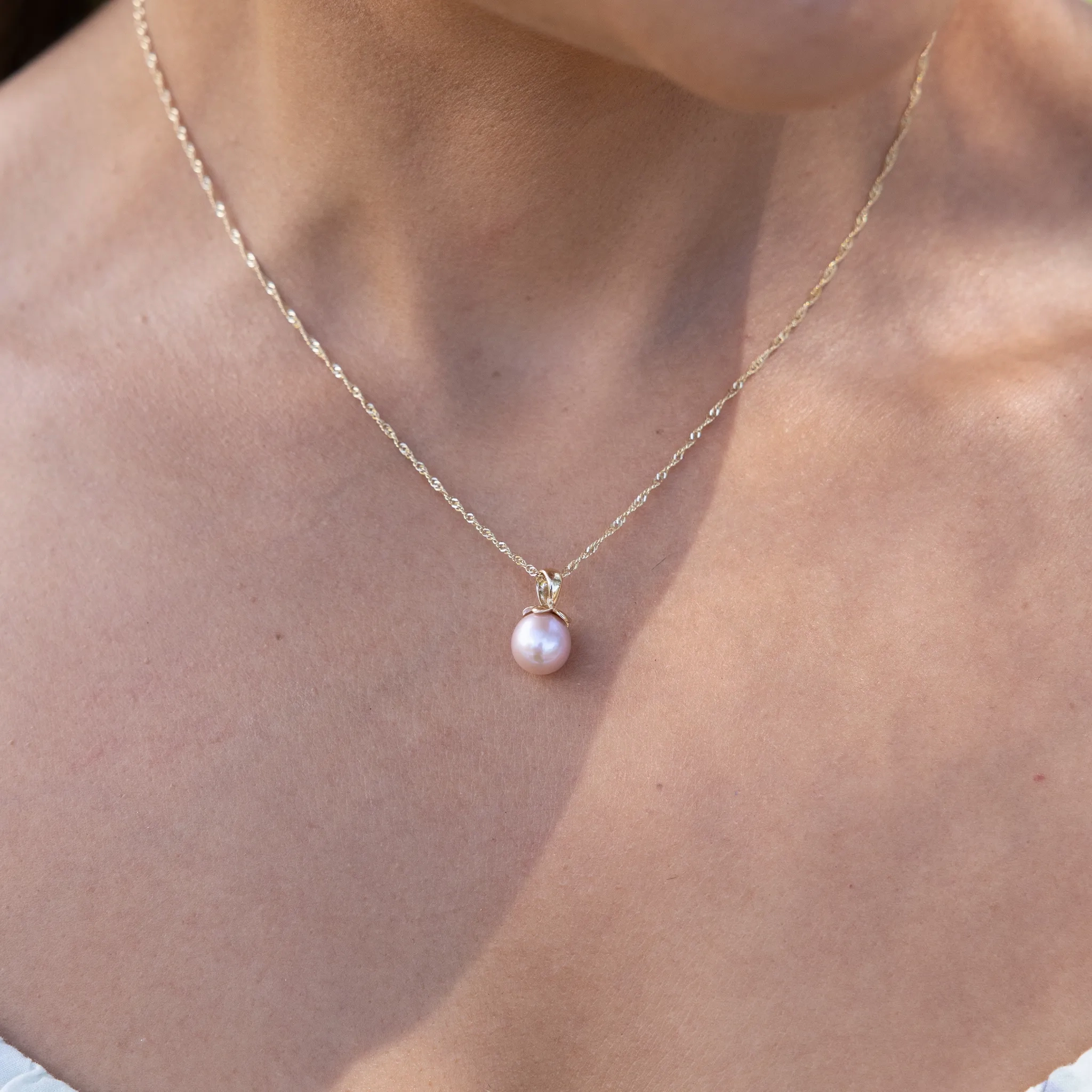 Pearls in Bloom Plumeria Lavender Freshwater Pearl Pendant in Gold - 8-9mm