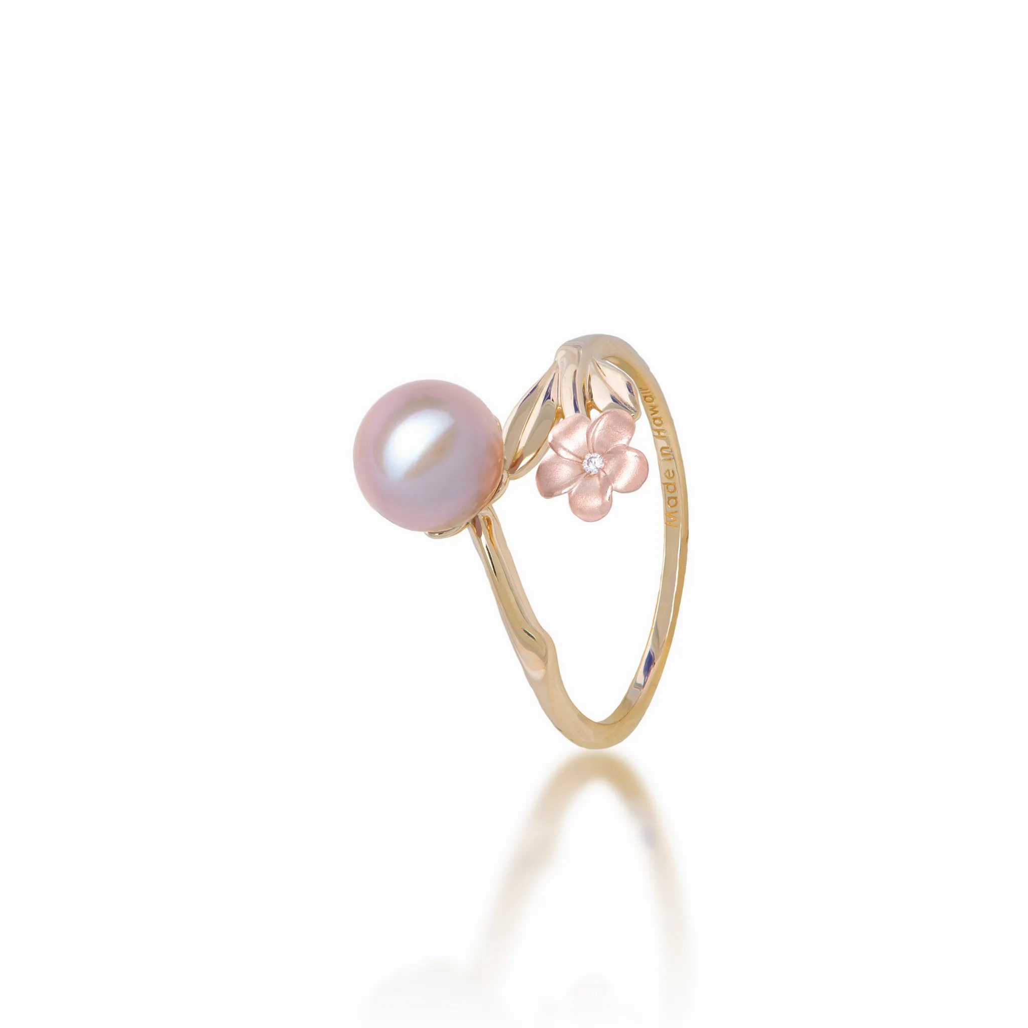 Pearls in Bloom Plumeria Lavender Freshwater Pearl Ring in Two Tone Gold with Diamond - 7-8mm