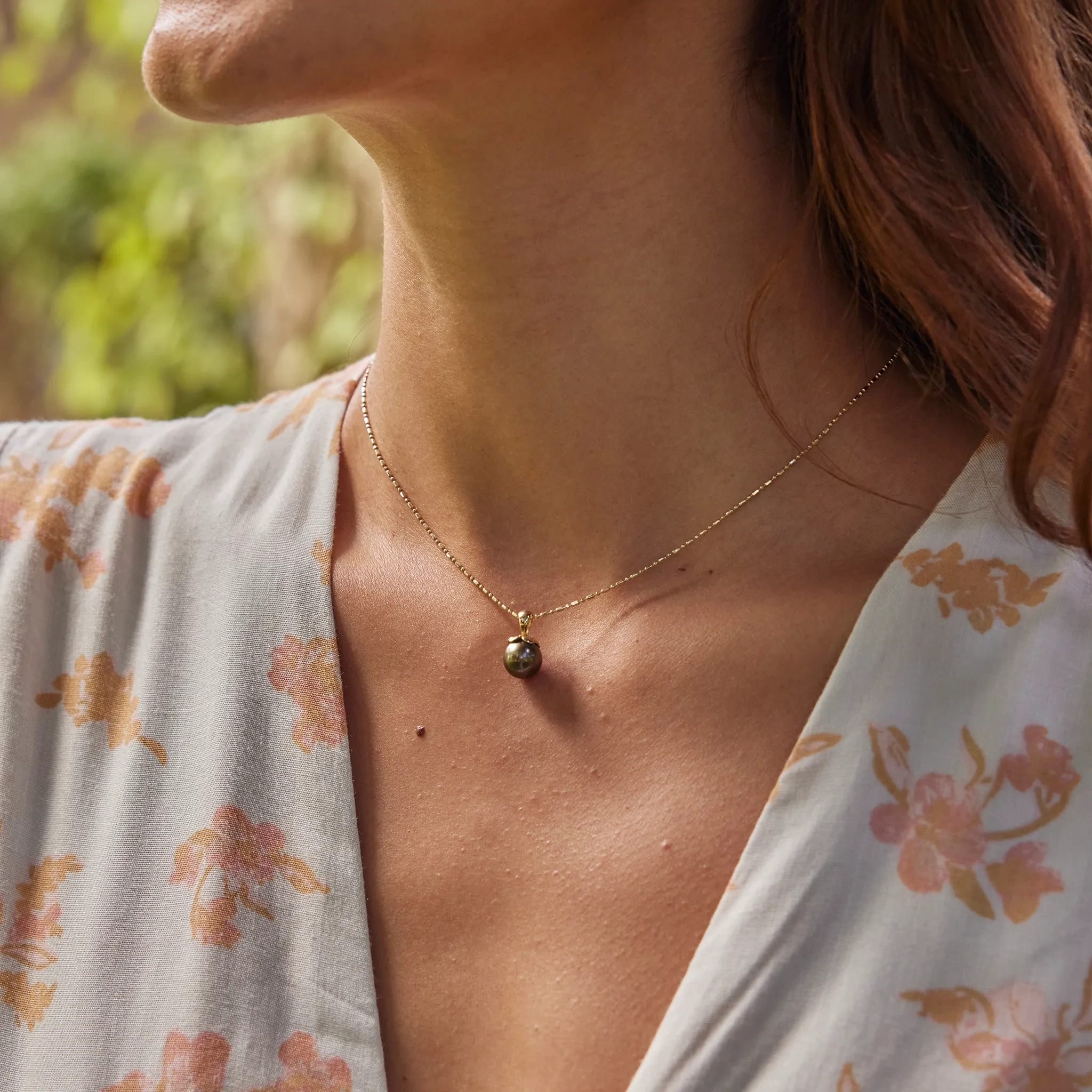 Pearls in Bloom Plumeria Tahitian Black Pearl Pendant in Gold - 8-9mm