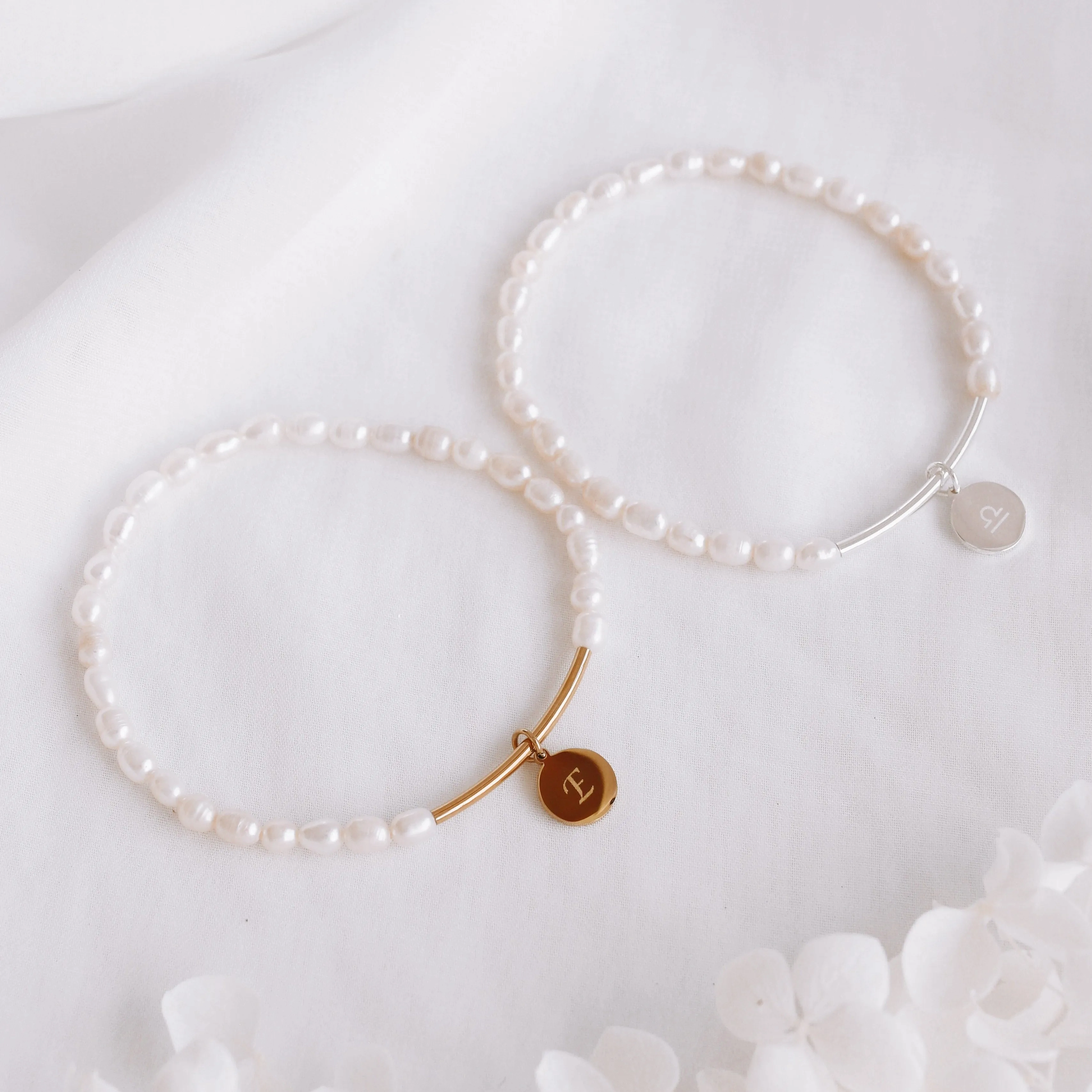 Penny - Stainless Steel Engraved Pearl Bracelet