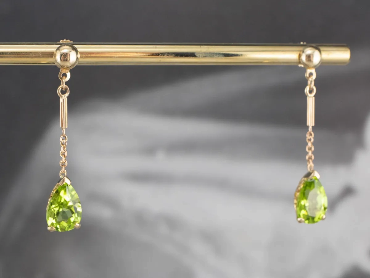Peridot Yellow Gold Gemstone Drop Earrings